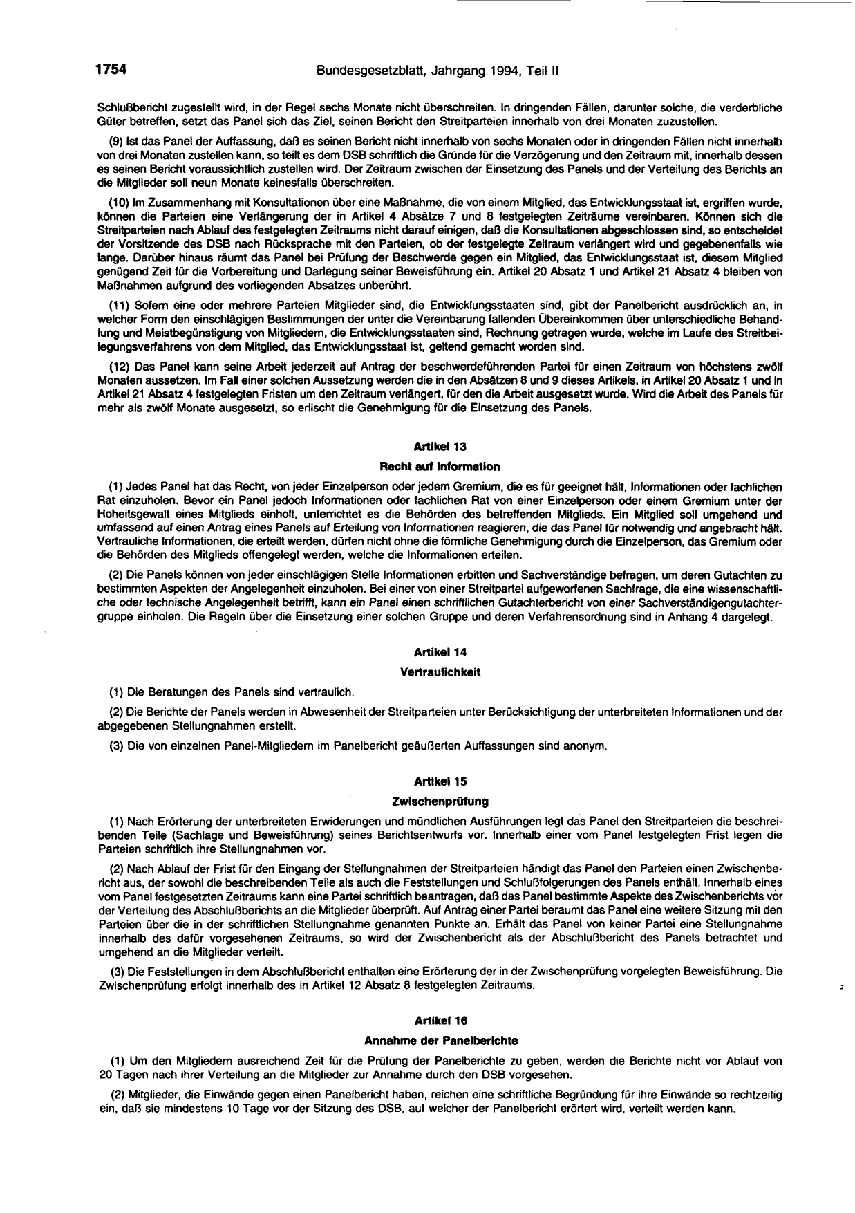 BGBl. 1994, Seite 1754 — Originalseite als Abbildung