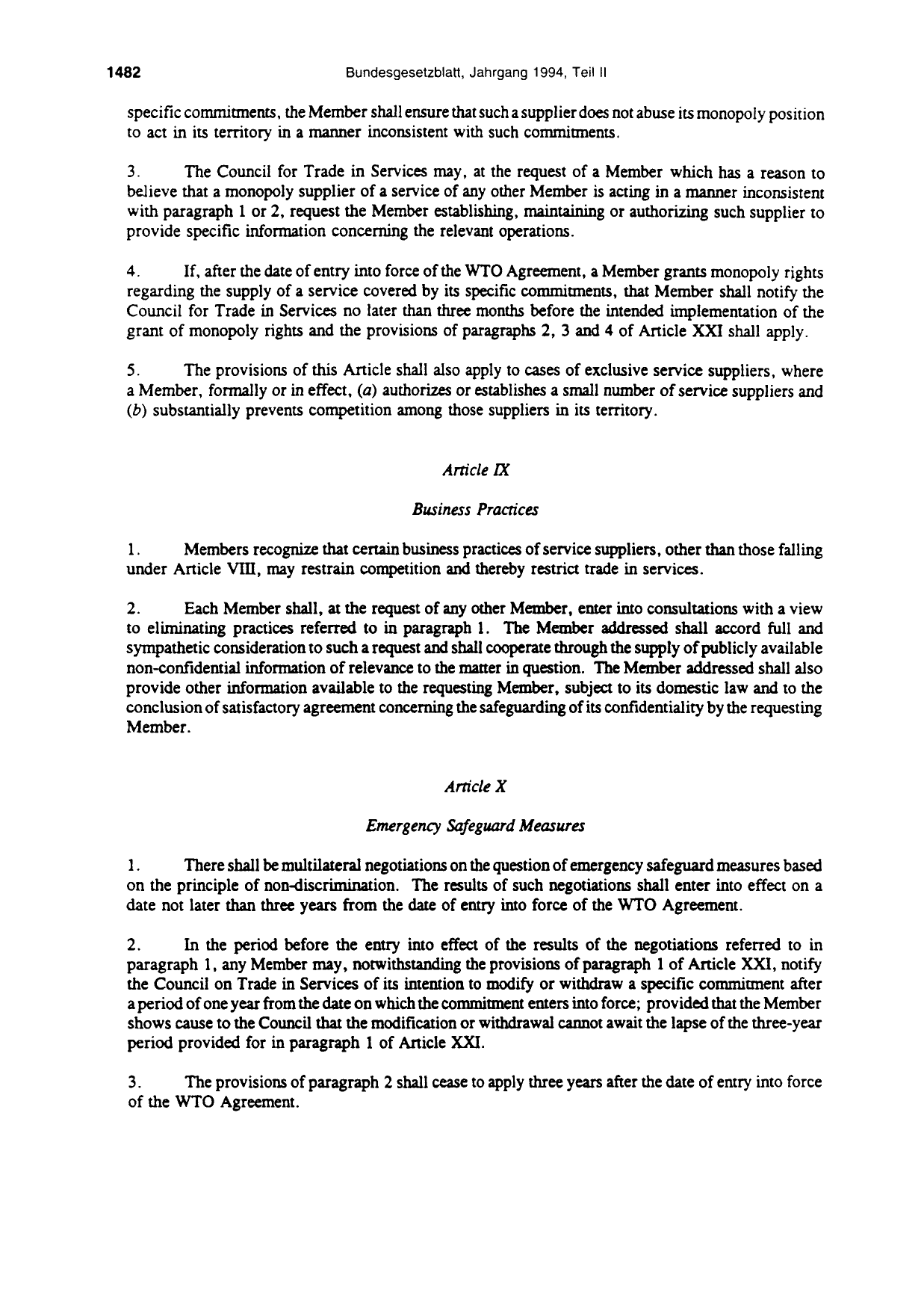 BGBl. 1994, Seite 1482 — Originalseite als Abbildung