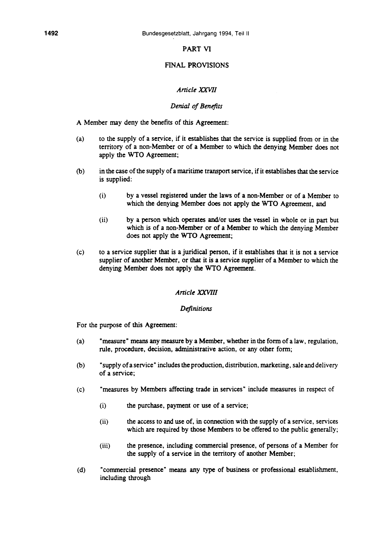 BGBl. 1994, Seite 1492 — Originalseite als Abbildung