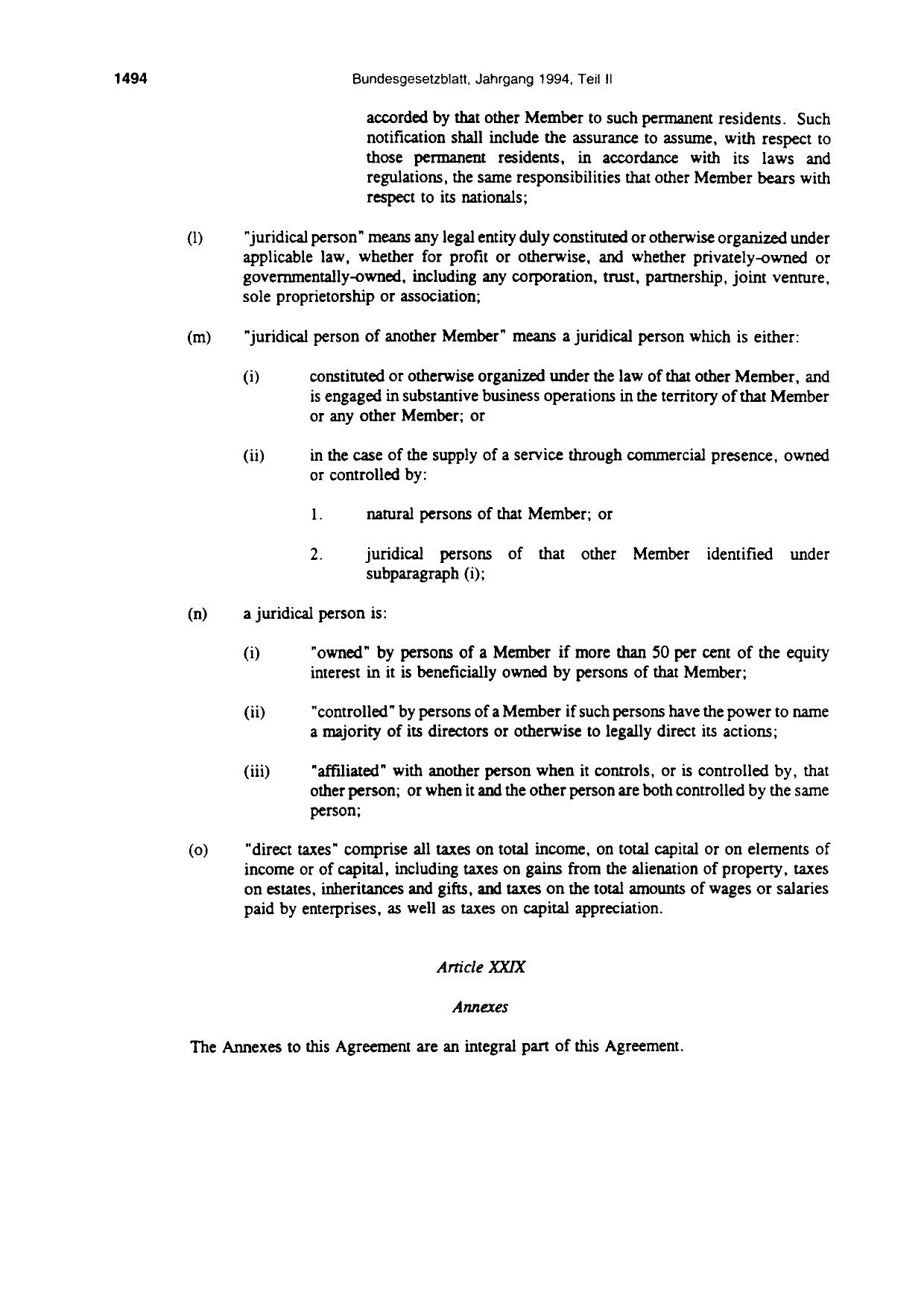 BGBl. 1994, Seite 1494 — Originalseite als Abbildung