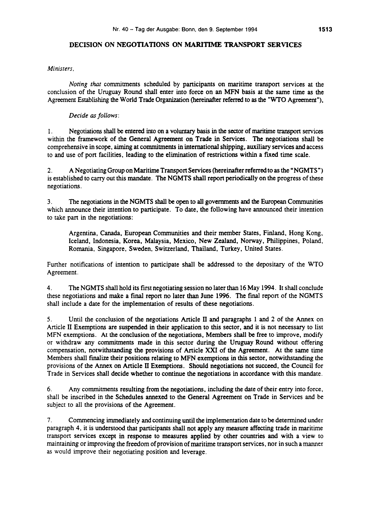 BGBl. 1994, Seite 1513 — Originalseite als Abbildung