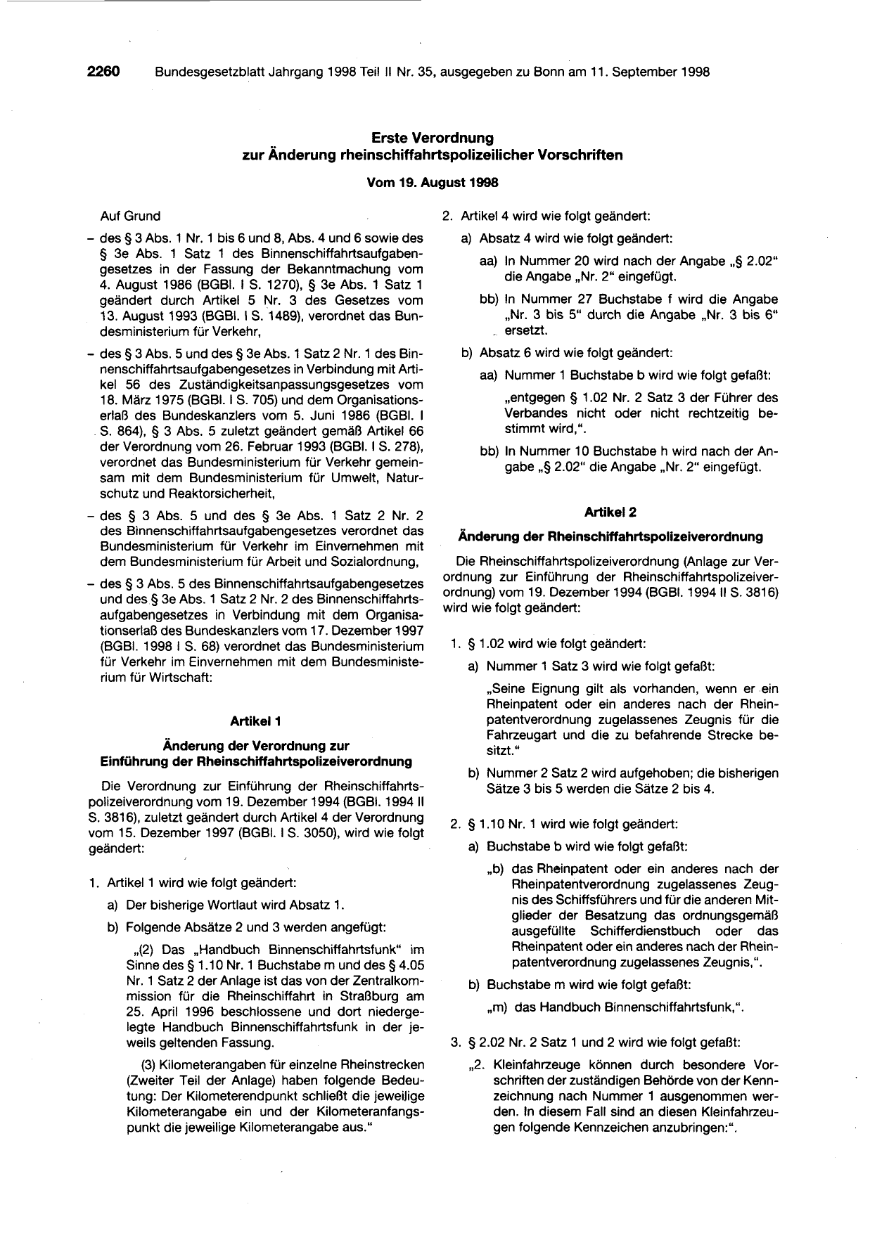 BGBl. 1998, Seite 2260 — Originalseite als Abbildung