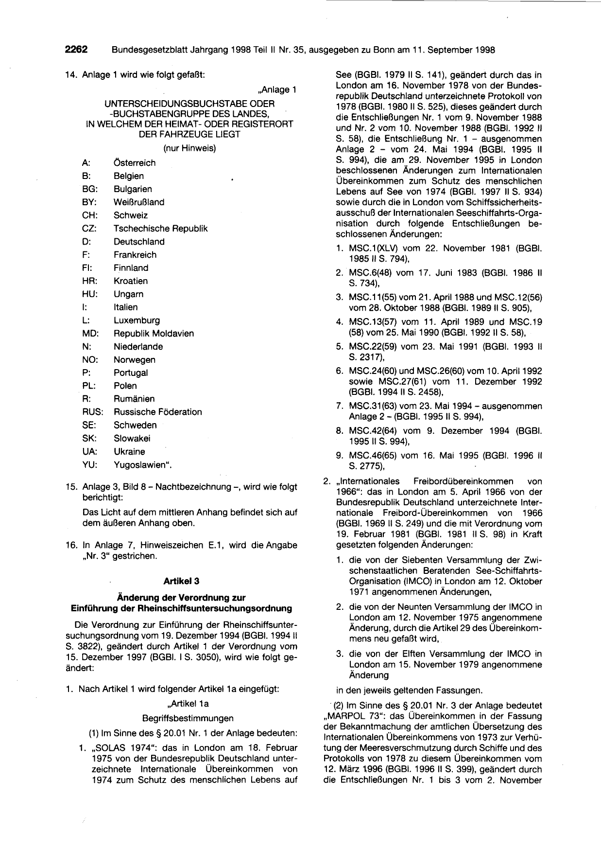 BGBl. 1998, Seite 2262 — Originalseite als Abbildung