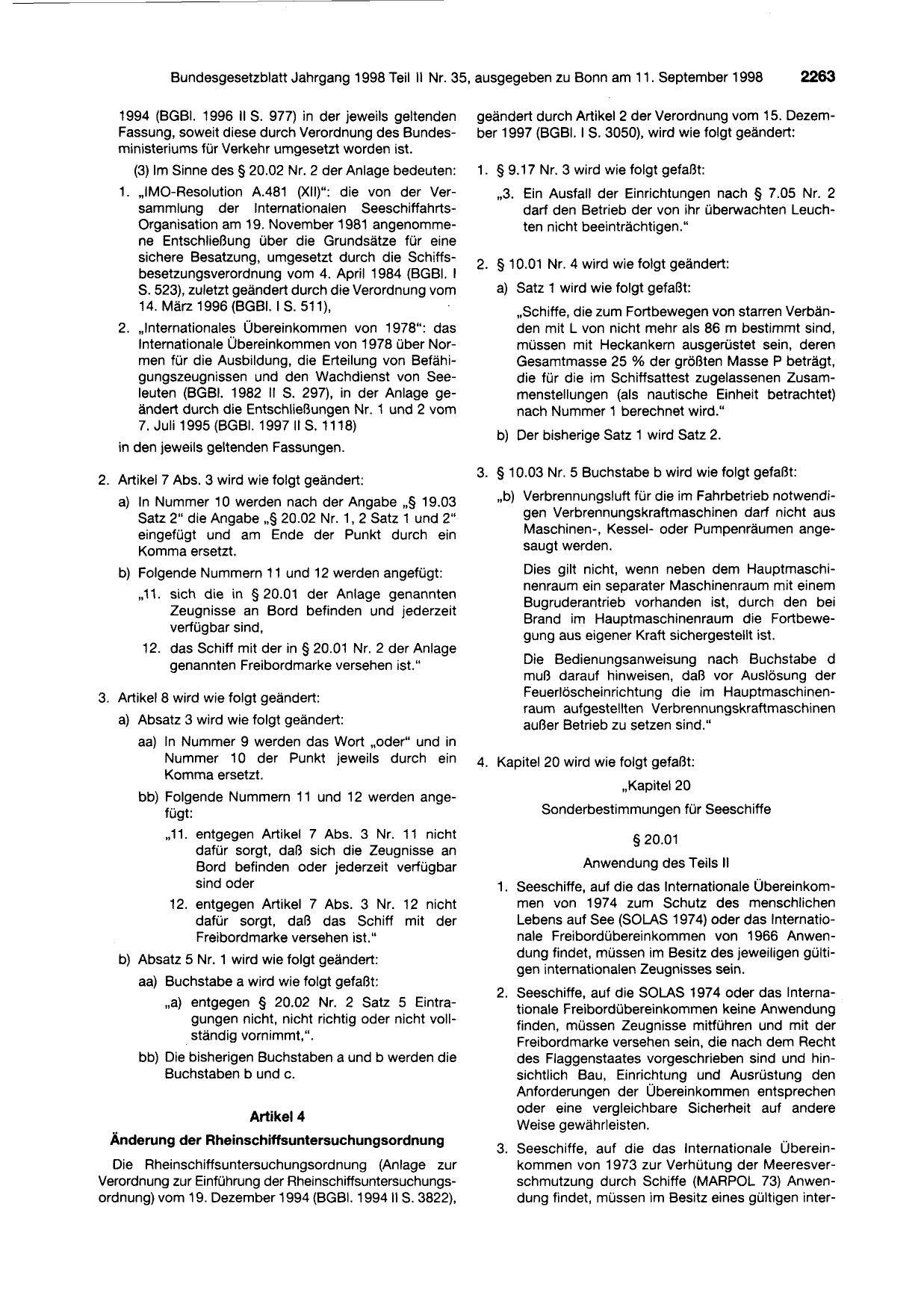 BGBl. 1998, Seite 2263 — Originalseite als Abbildung
