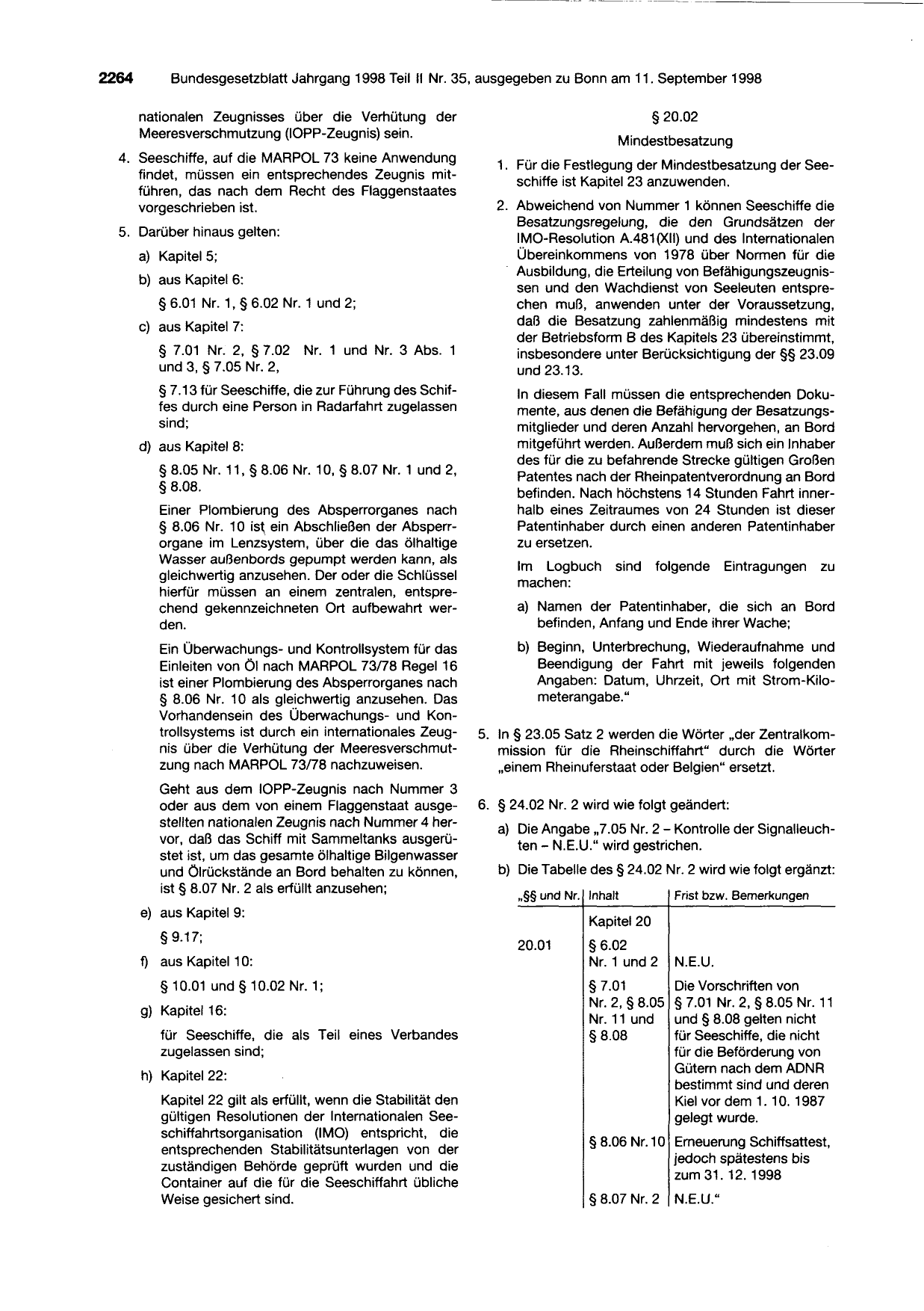 BGBl. 1998, Seite 2264 — Originalseite als Abbildung