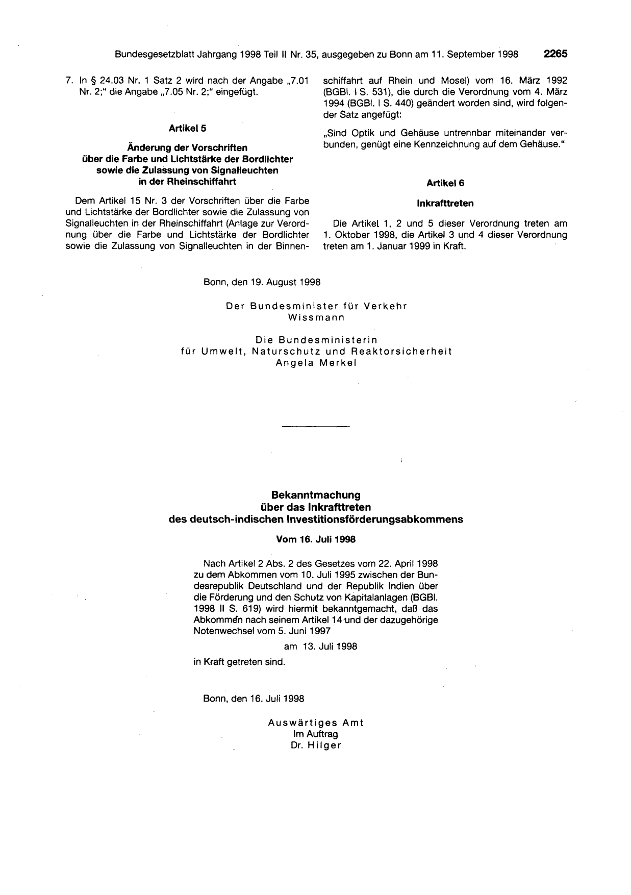 BGBl. 1998, Seite 2265 — Originalseite als Abbildung