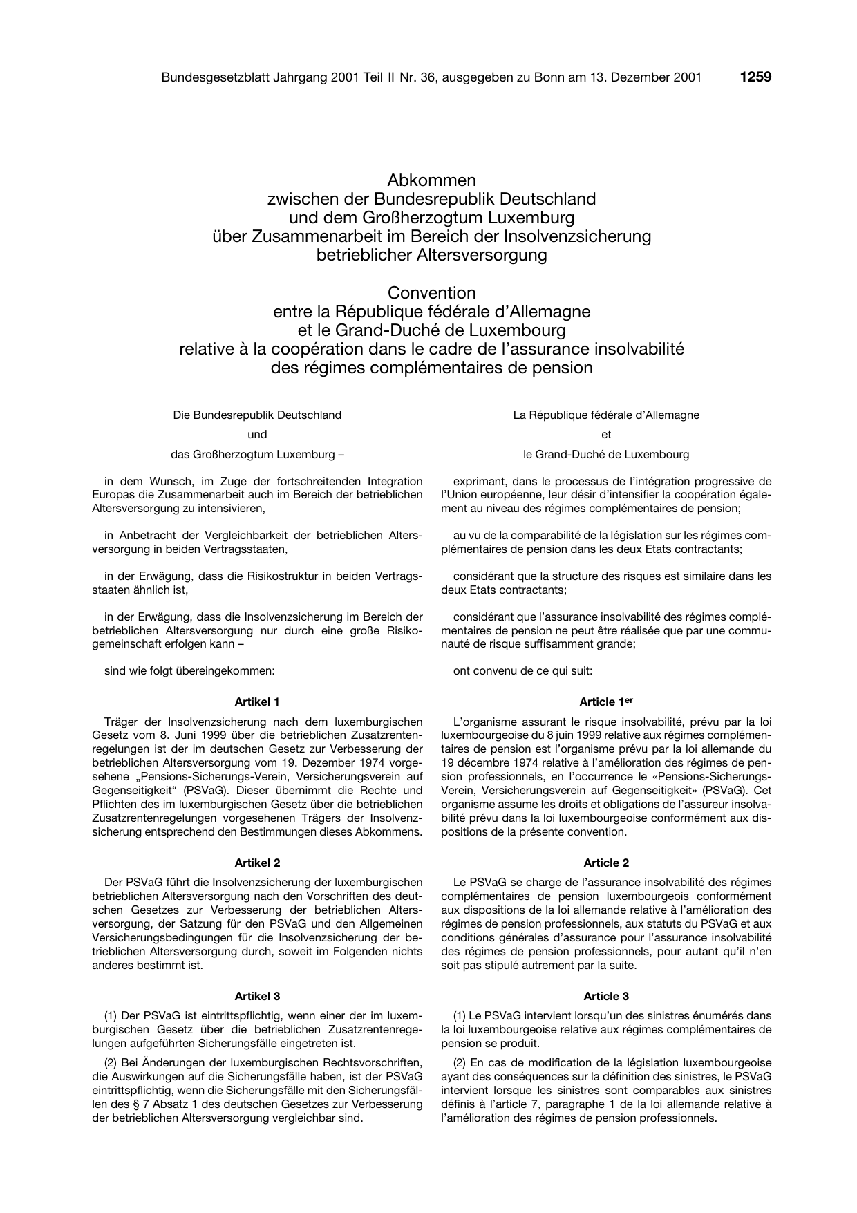BGBl. 2001, Seite 1259 — Originalseite als Abbildung