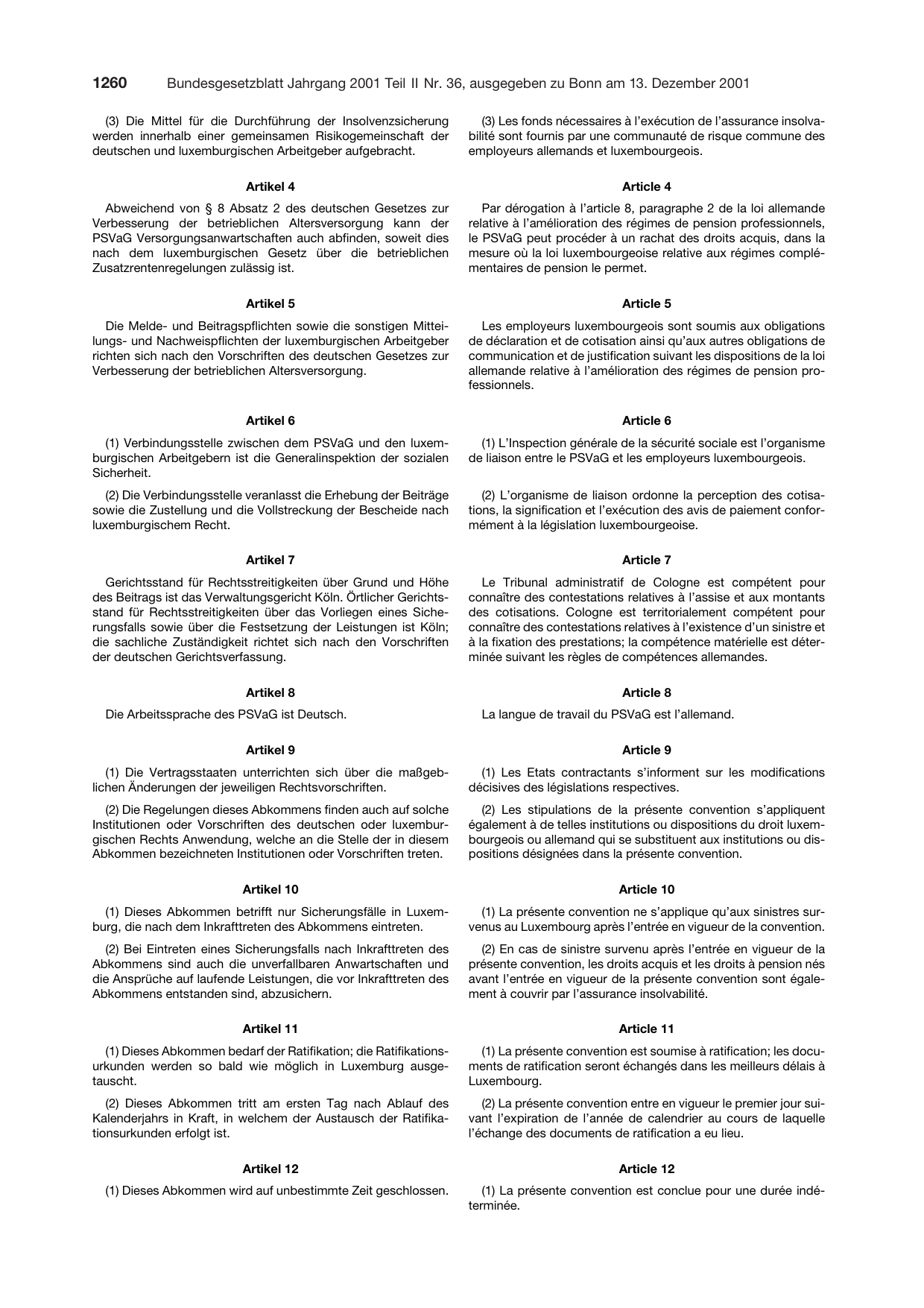 BGBl. 2001, Seite 1260 — Originalseite als Abbildung