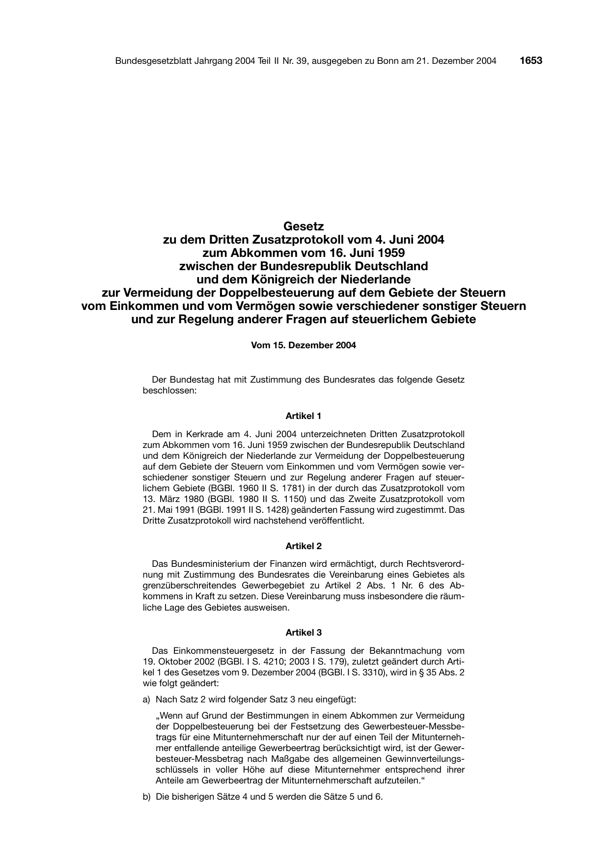 BGBl. 2004, Seite 1653 — Originalseite als Abbildung