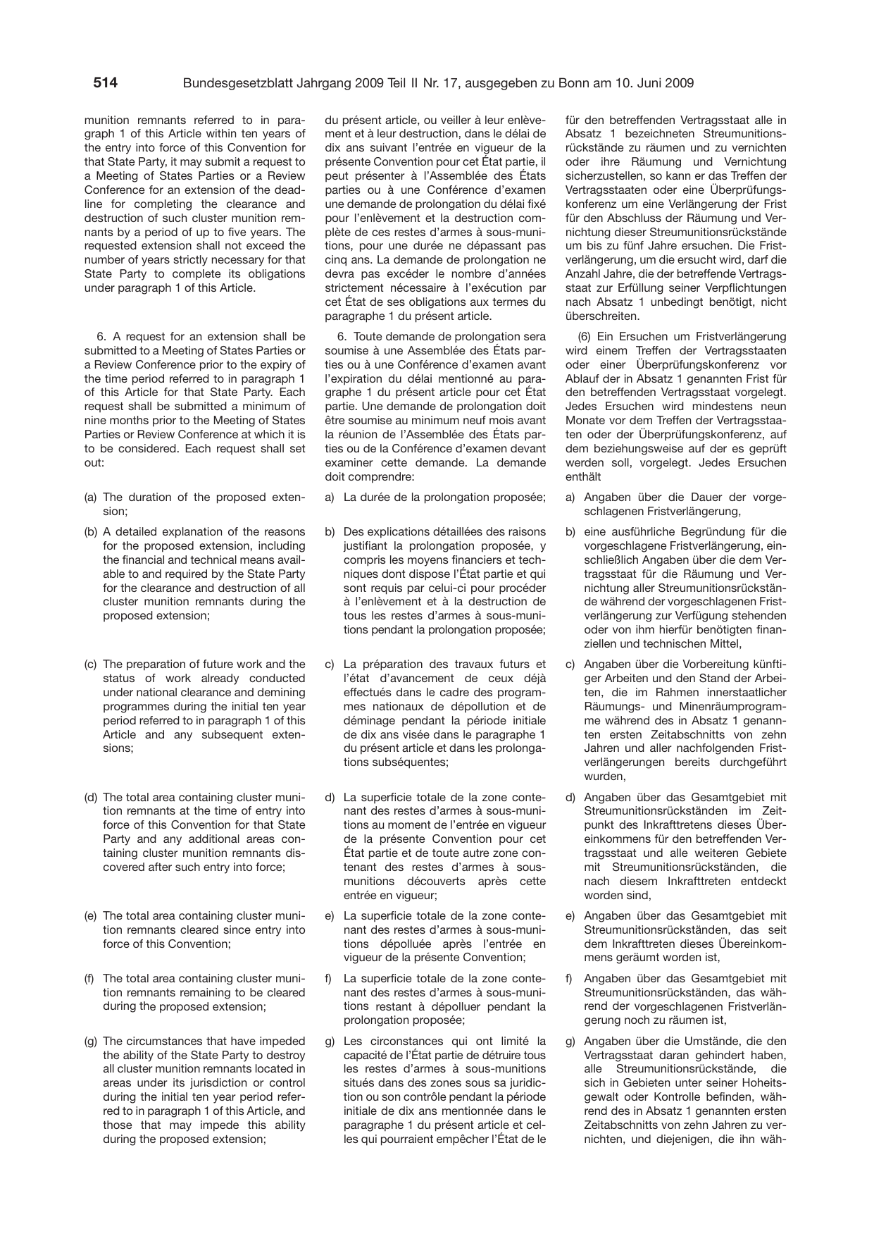 BGBl. 2009, Seite 514 — Originalseite als Abbildung