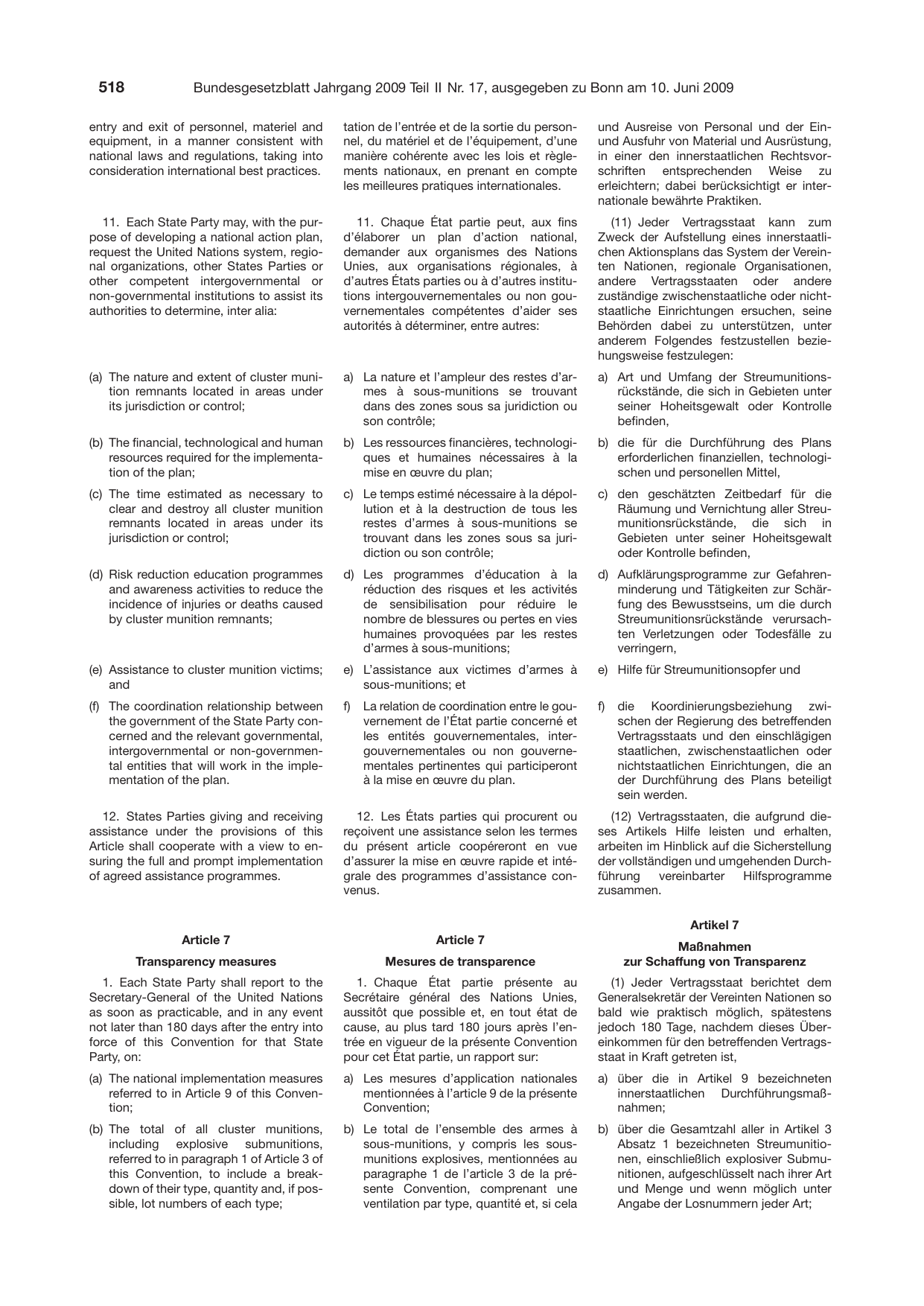 BGBl. 2009, Seite 518 — Originalseite als Abbildung