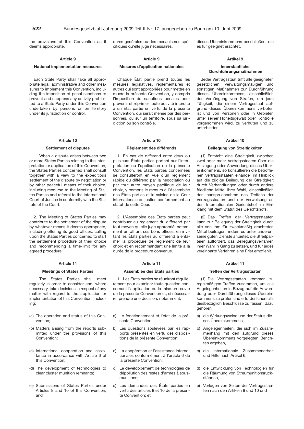BGBl. 2009, Seite 522 — Originalseite als Abbildung