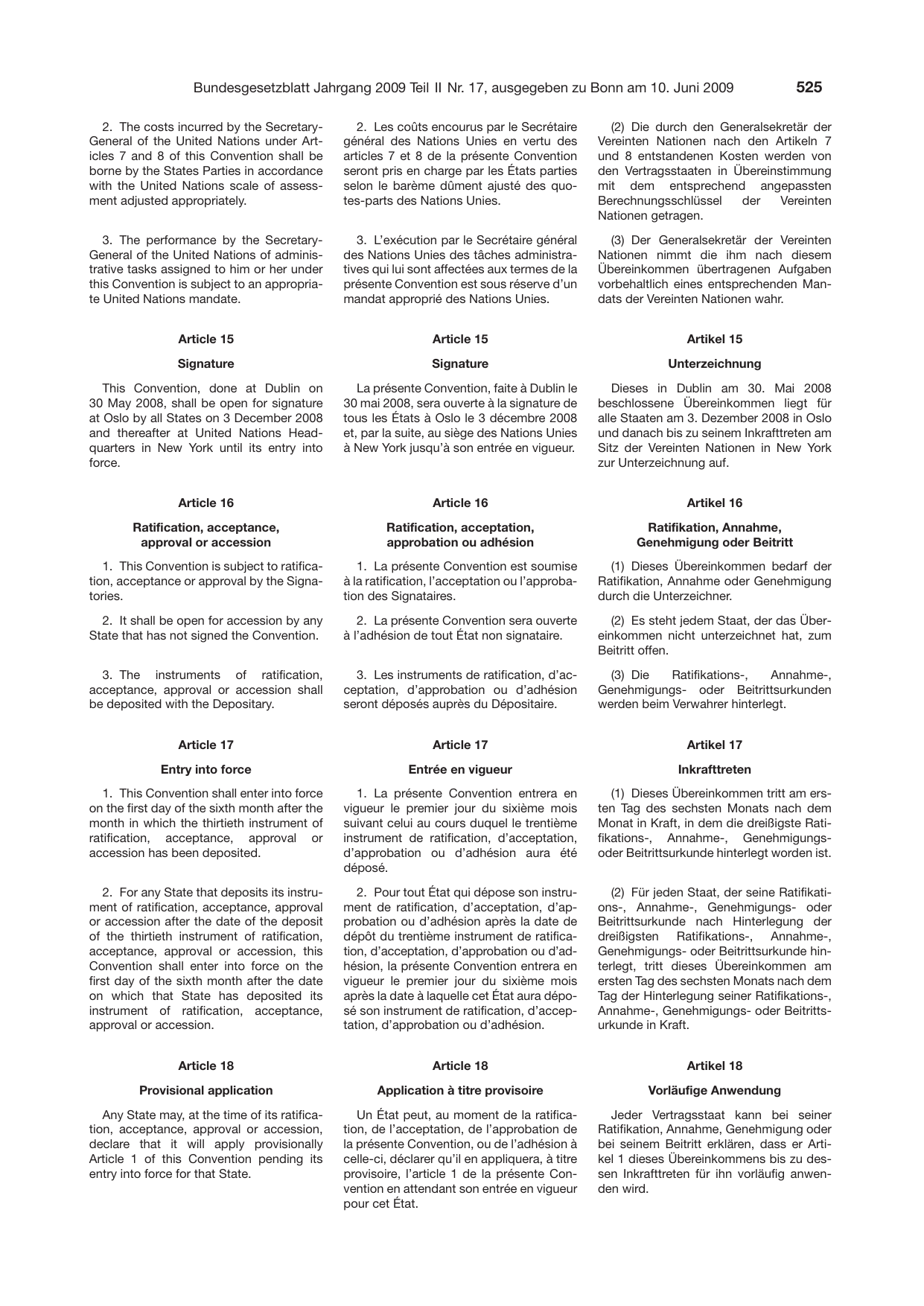 BGBl. 2009, Seite 525 — Originalseite als Abbildung