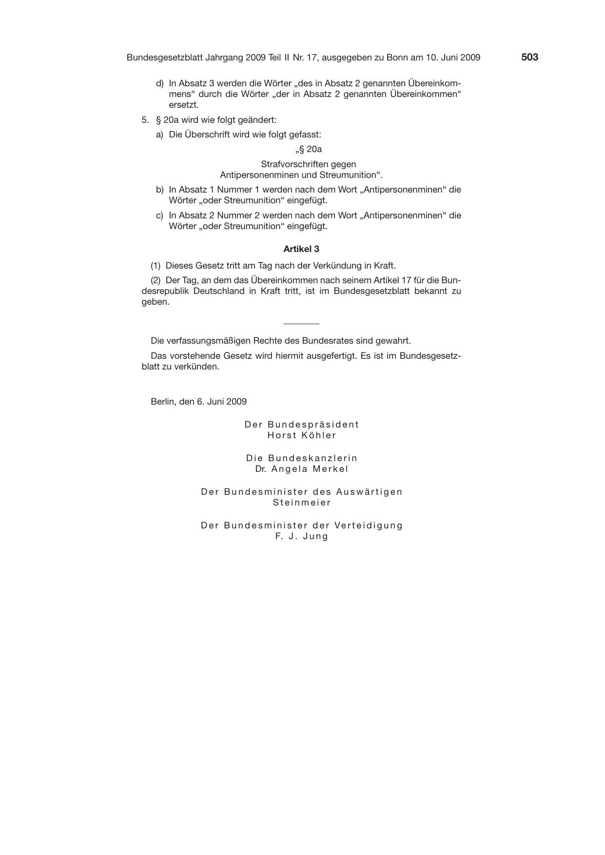 BGBl. 2009, Seite 503 — Originalseite als Abbildung