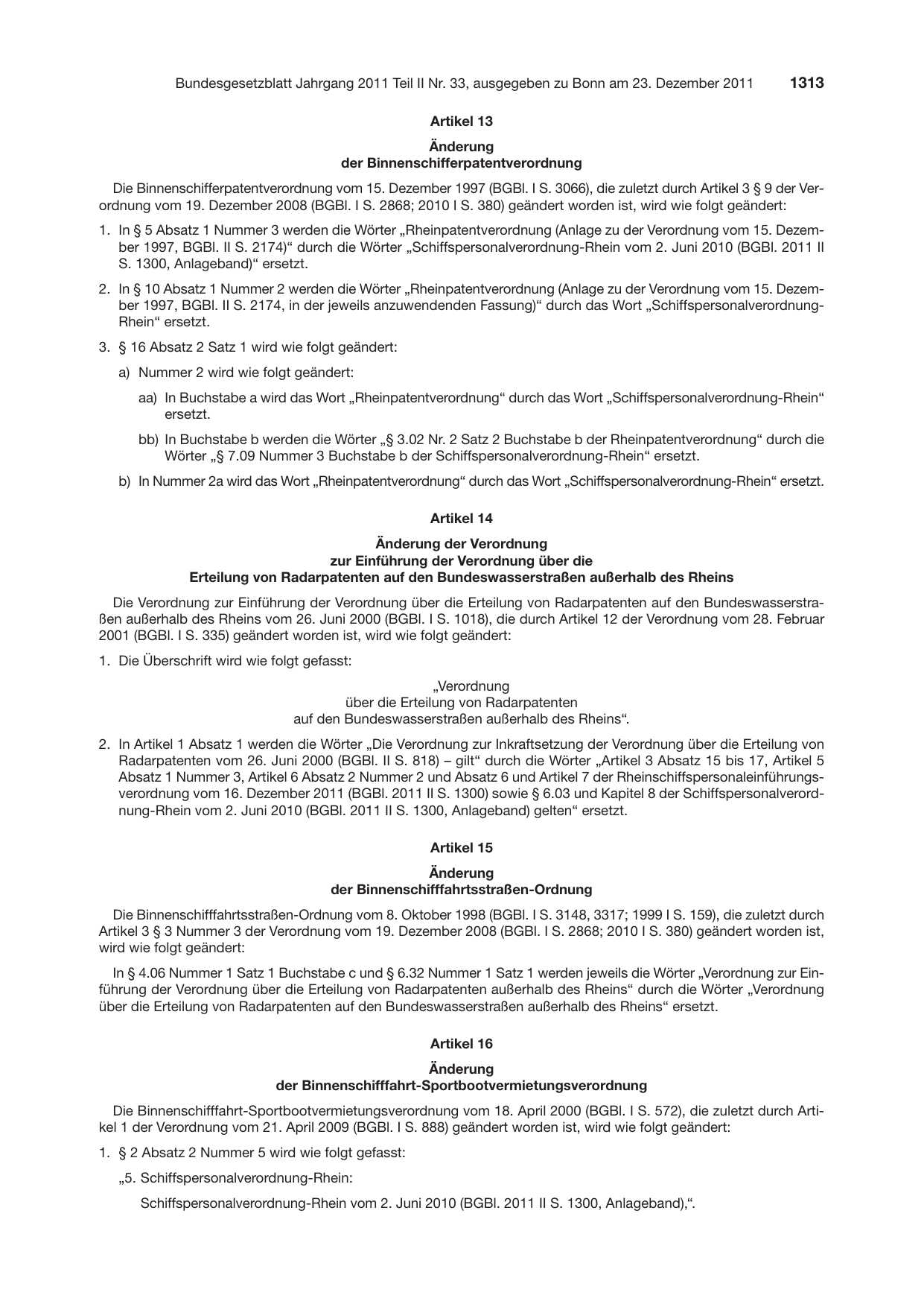 BGBl. 2011, Seite 1313 — Originalseite als Abbildung