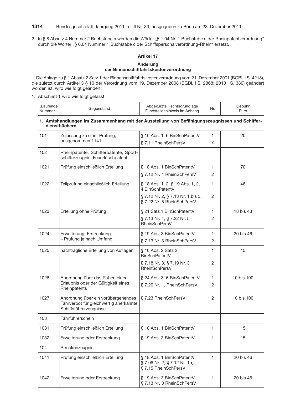 BGBl. 2011, Seite 1314 — Originalseite als Abbildung