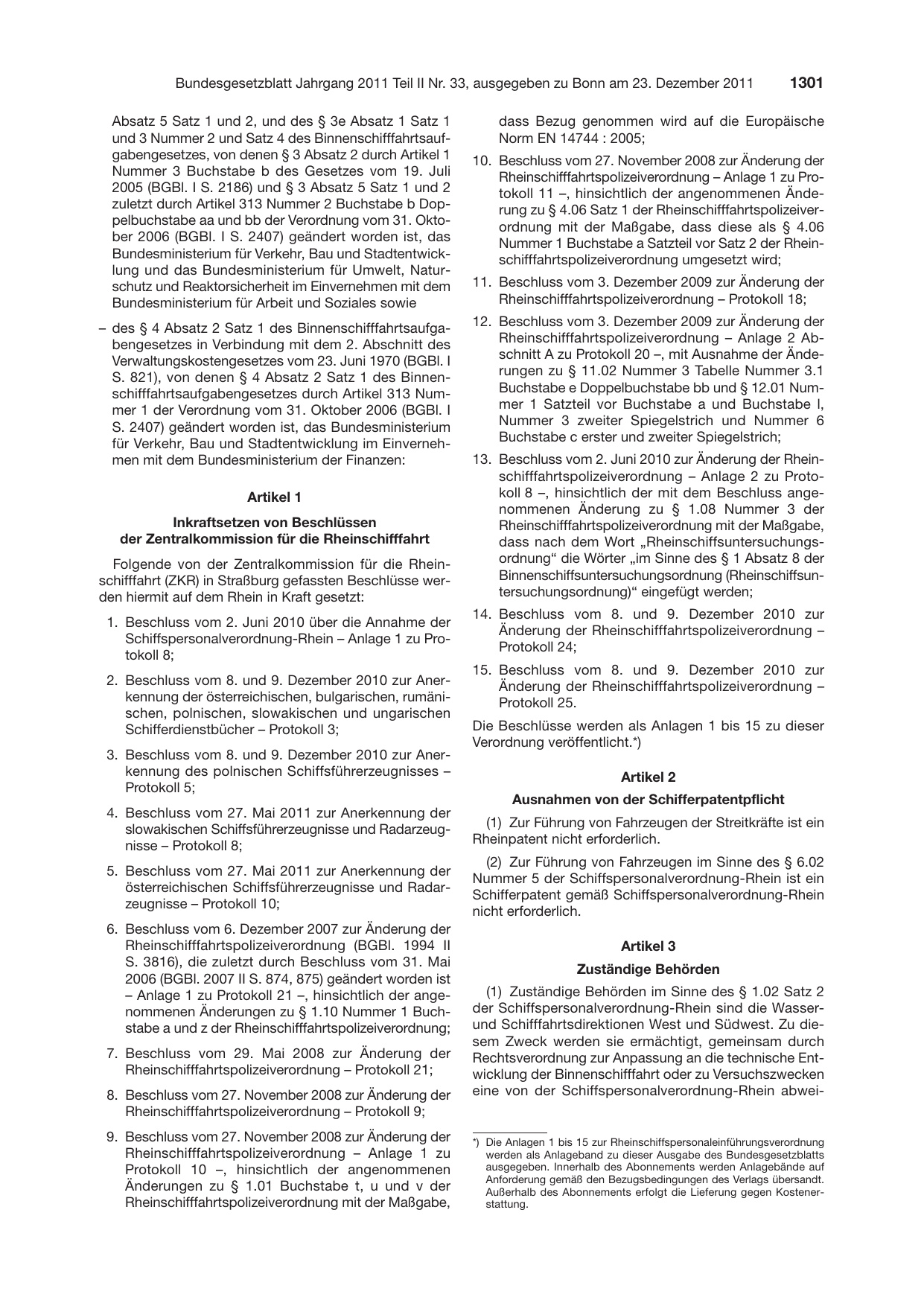BGBl. 2011, Seite 1301 — Originalseite als Abbildung