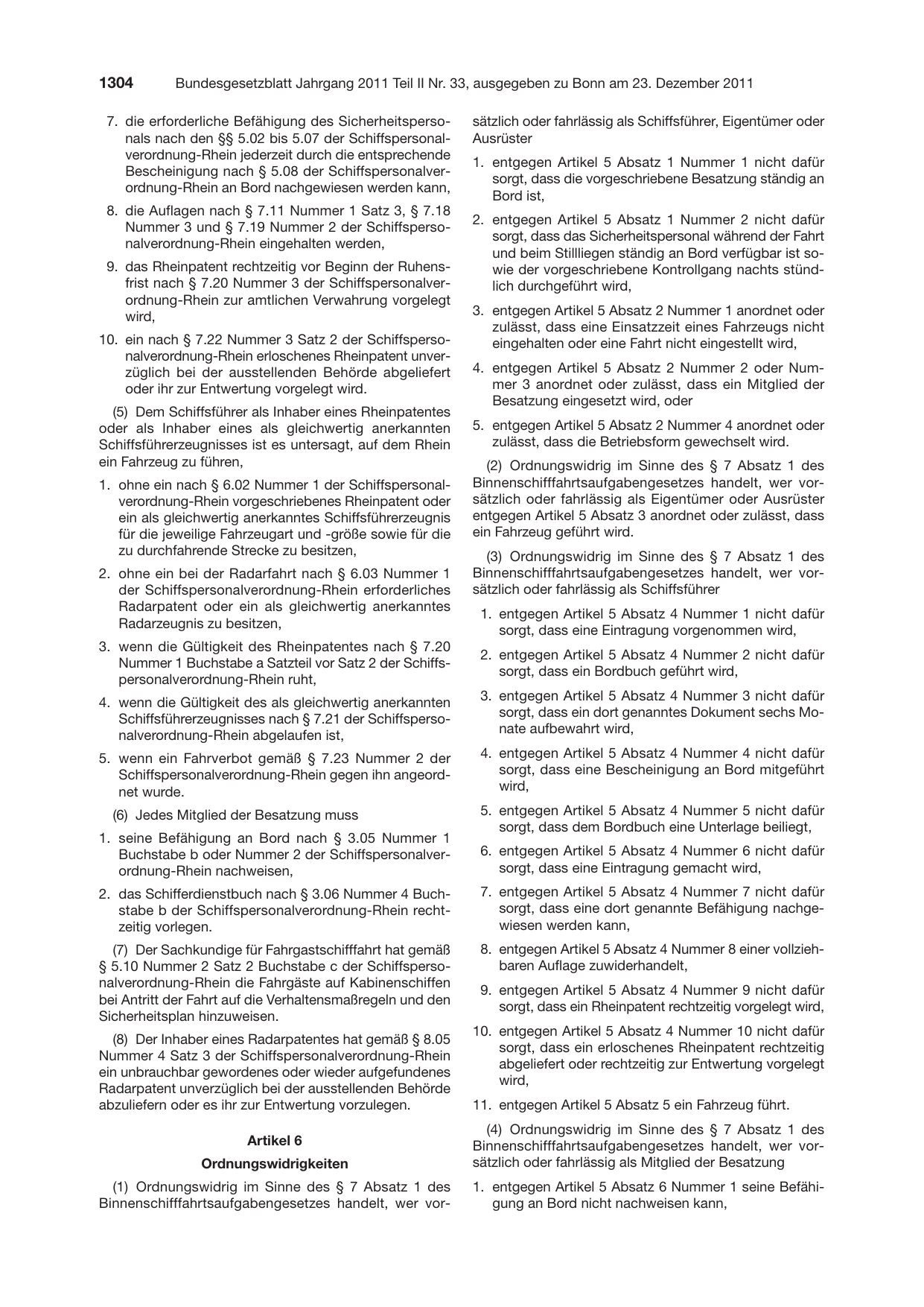 BGBl. 2011, Seite 1304 — Originalseite als Abbildung