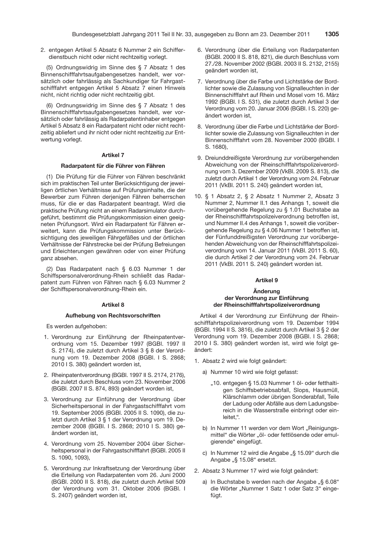BGBl. 2011, Seite 1305 — Originalseite als Abbildung