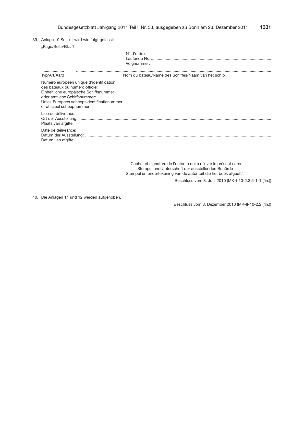 BGBl. 2011, Seite 1331 — Originalseite als Abbildung