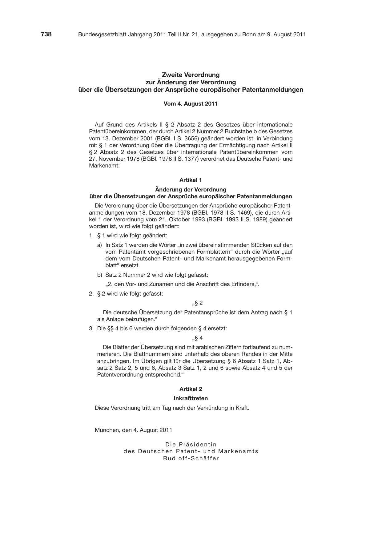BGBl. 2011, Seite 738 — Originalseite als Abbildung