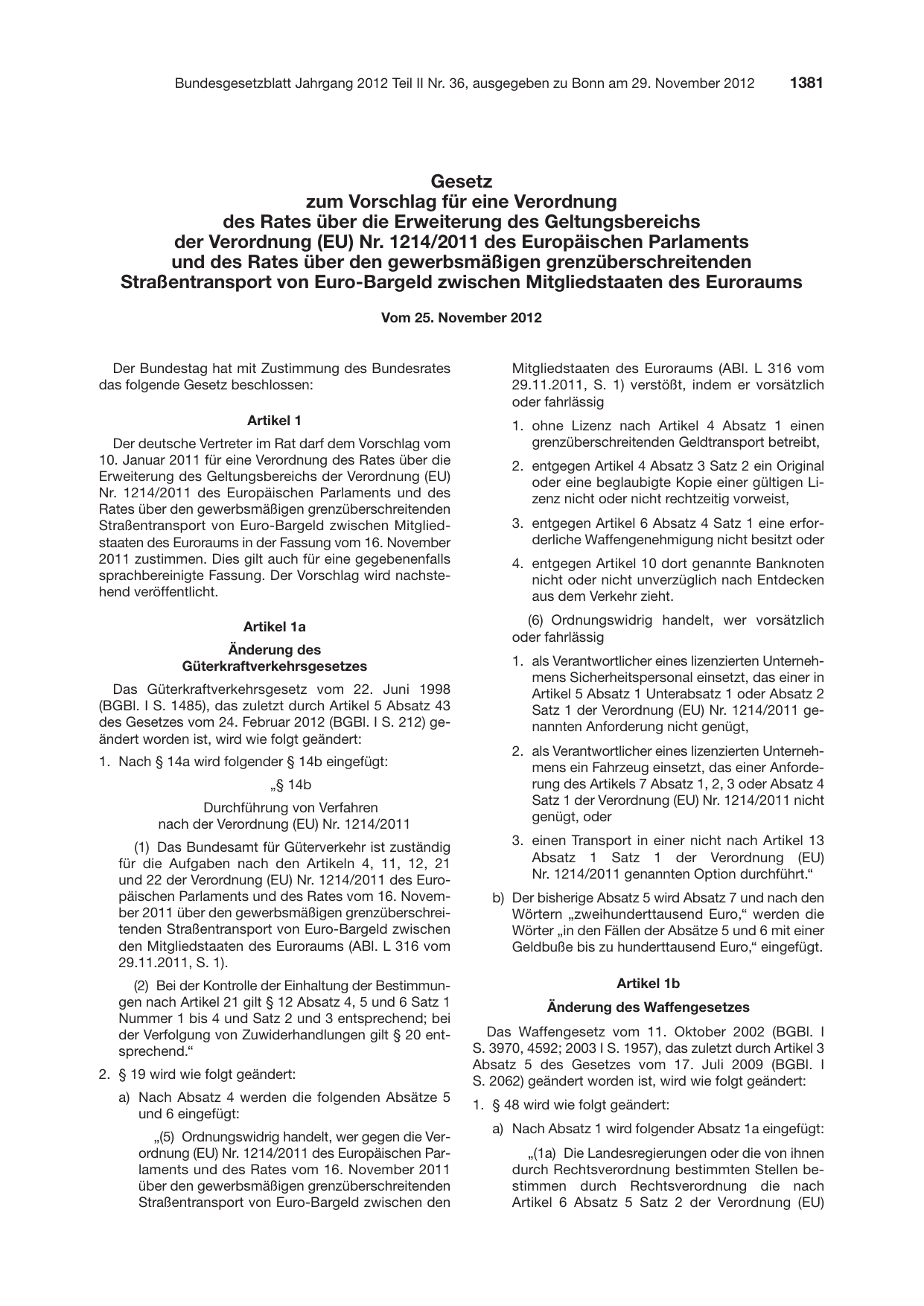 BGBl. 2012, Seite 1381 — Originalseite als Abbildung