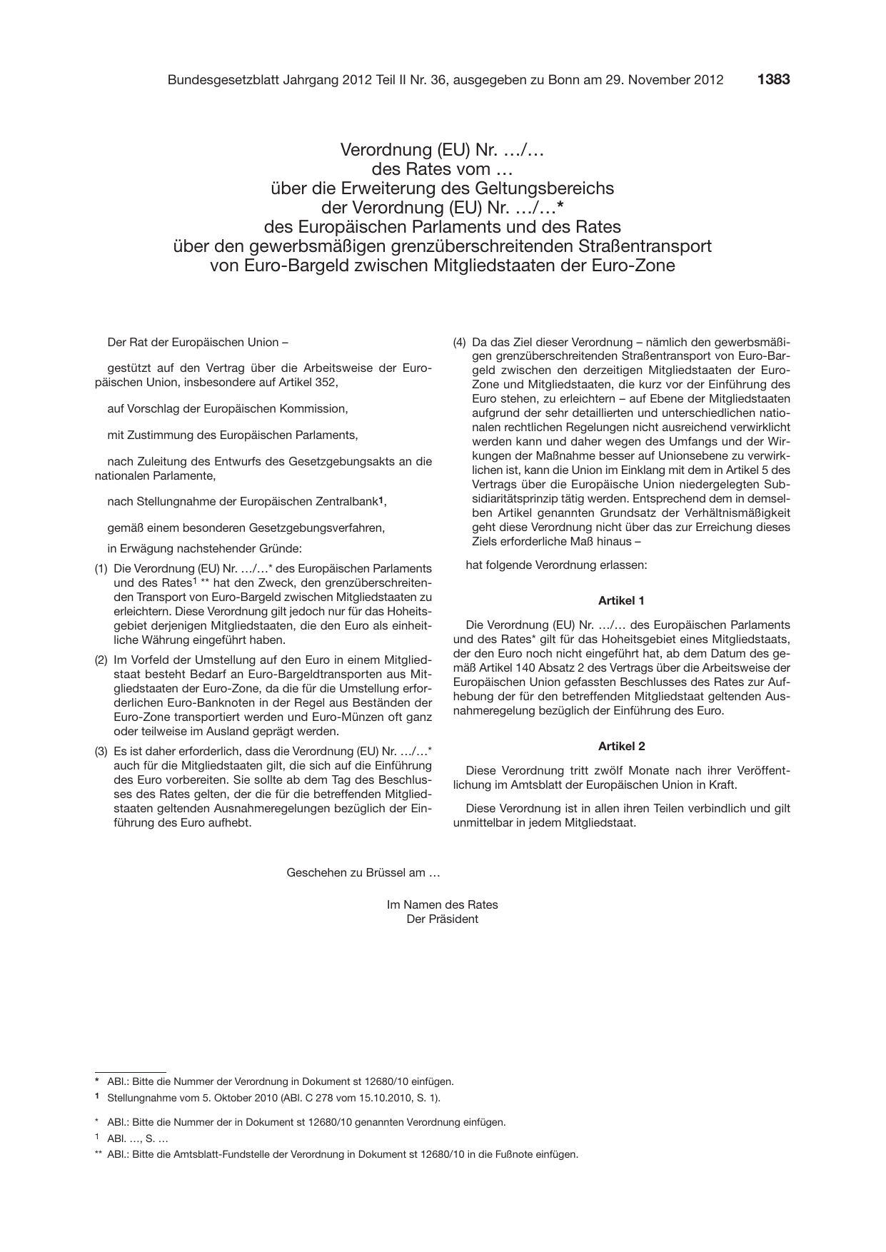 BGBl. 2012, Seite 1383 — Originalseite als Abbildung