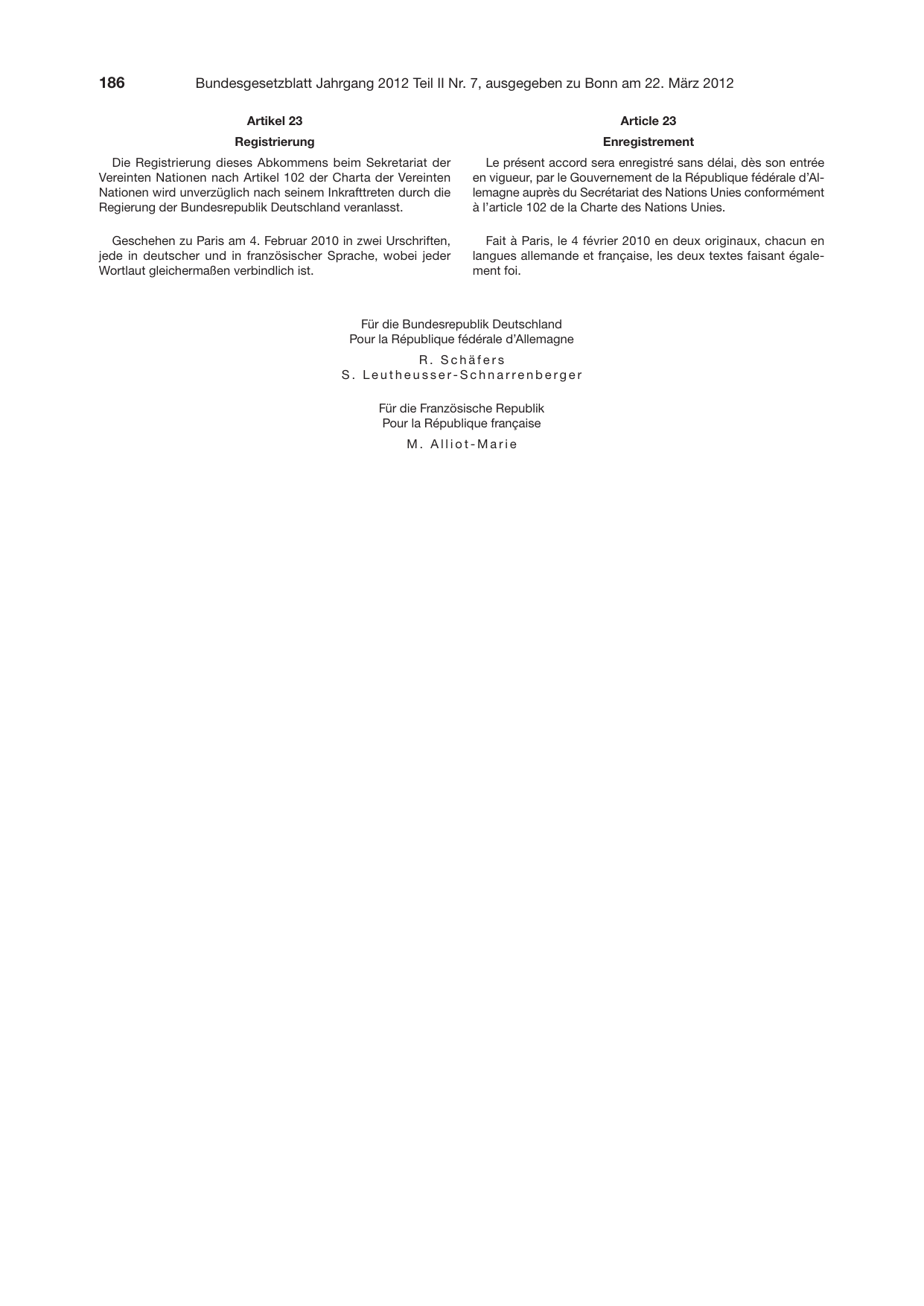 BGBl. 2012, Seite 186 — Originalseite als Abbildung