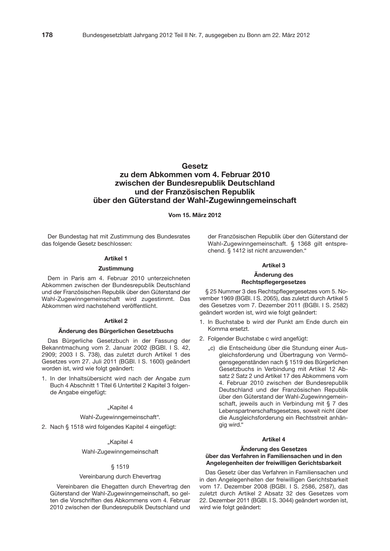 BGBl. 2012, Seite 178 — Originalseite als Abbildung