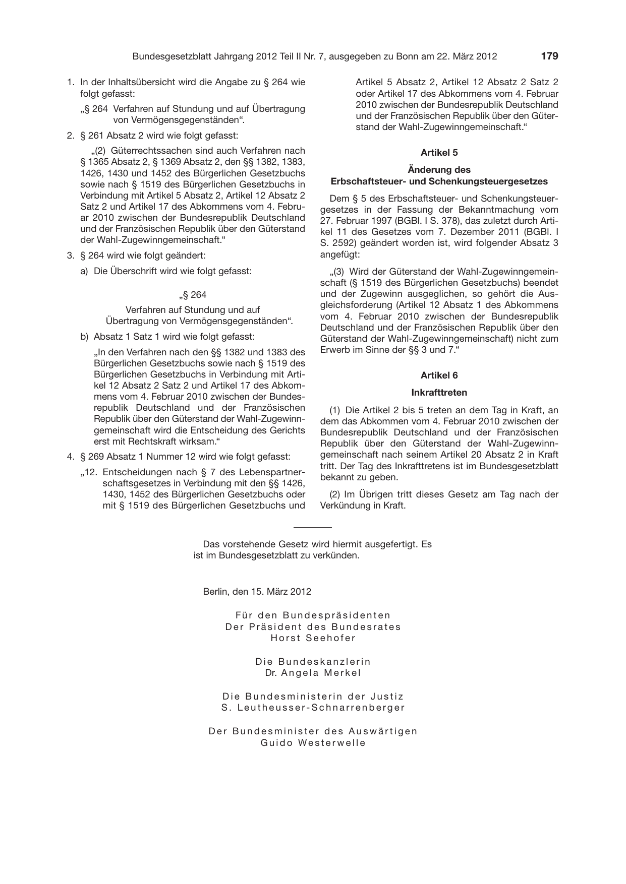 BGBl. 2012, Seite 179 — Originalseite als Abbildung