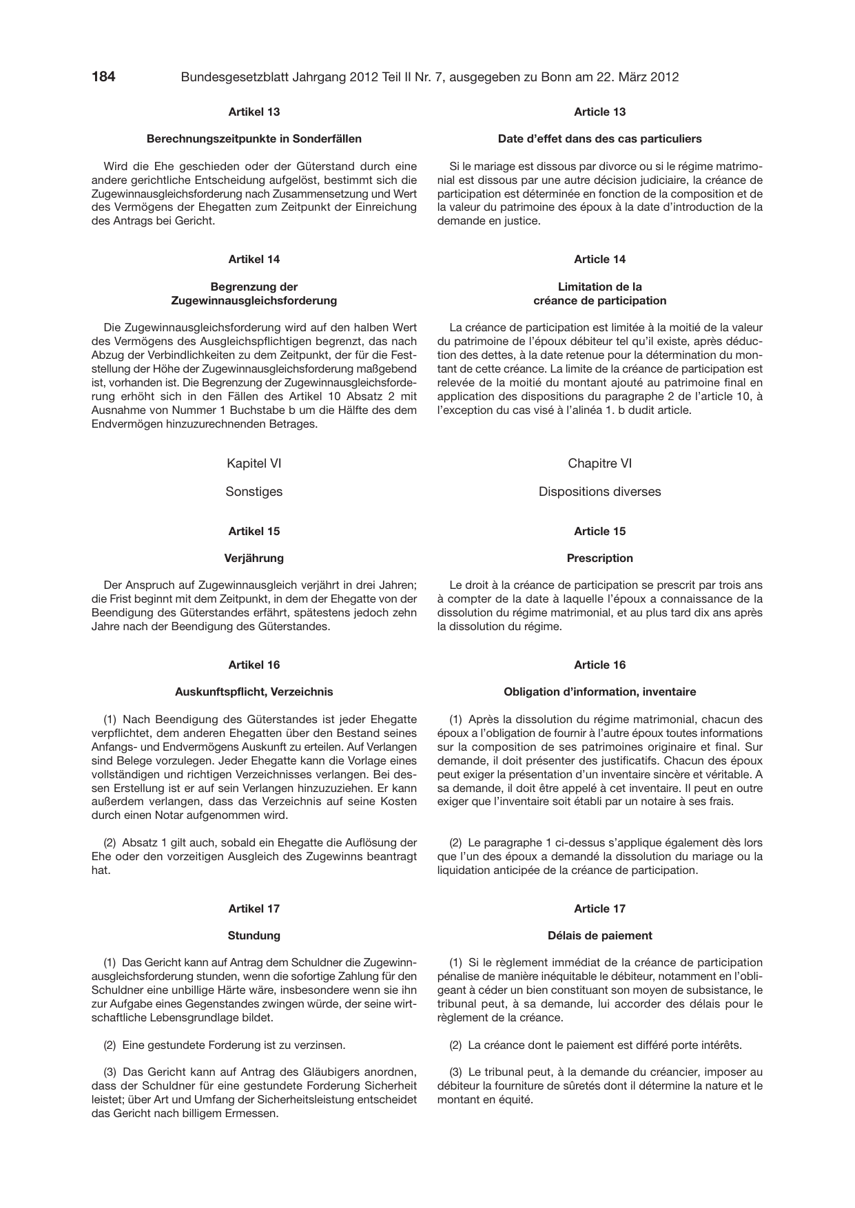 BGBl. 2012, Seite 184 — Originalseite als Abbildung