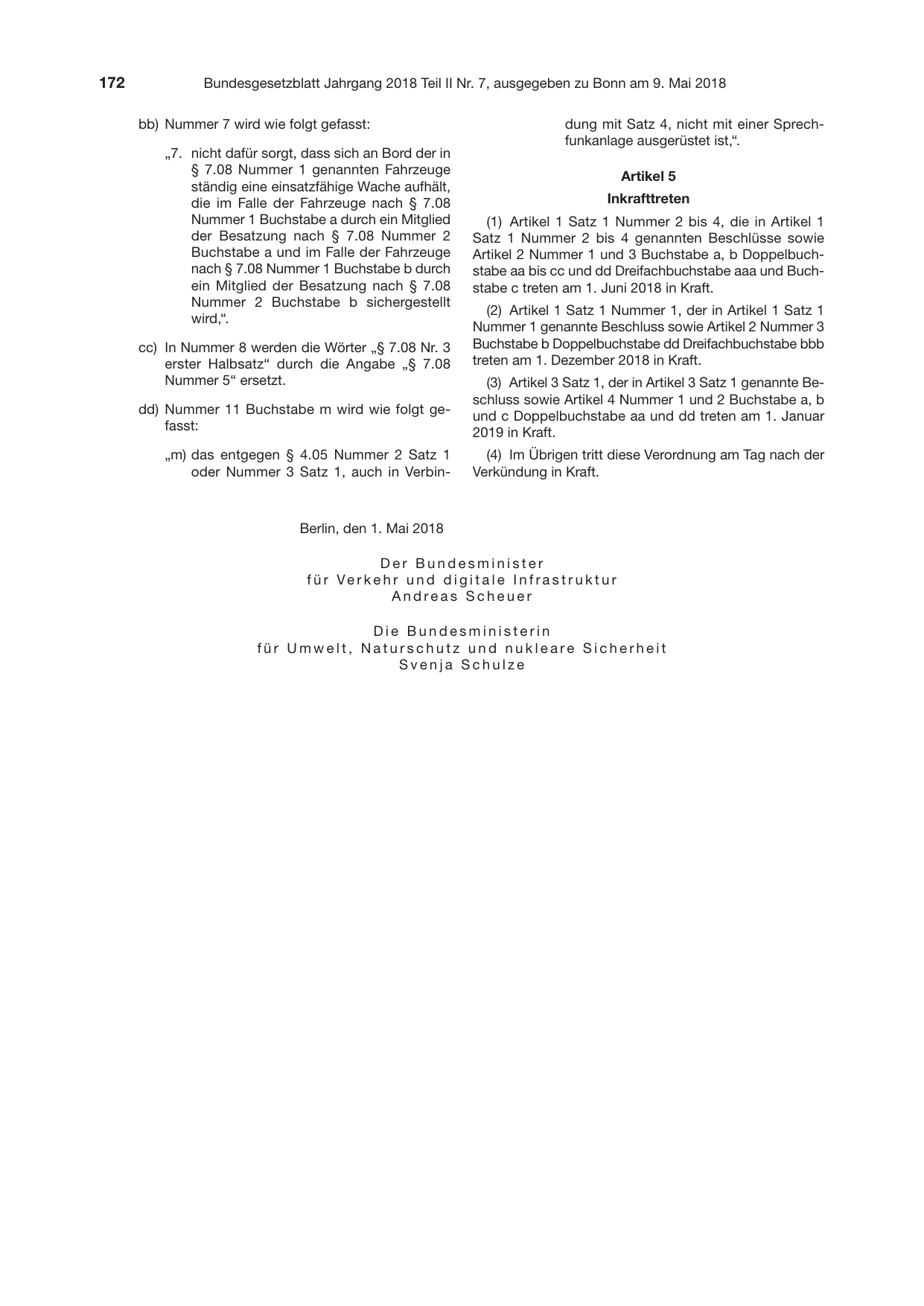 BGBl. 2018, Seite 172 — Originalseite als Abbildung