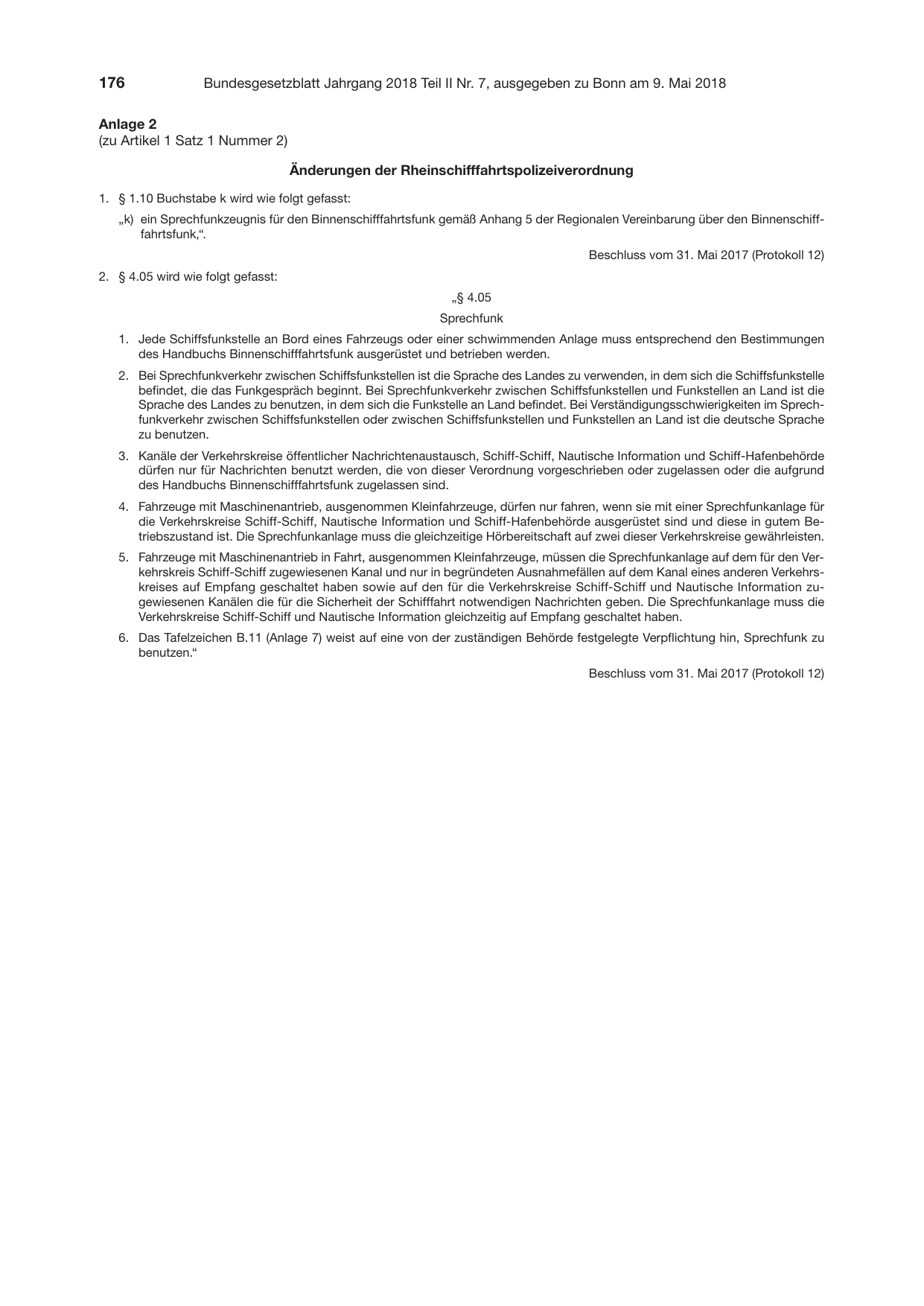 BGBl. 2018, Seite 176 — Originalseite als Abbildung