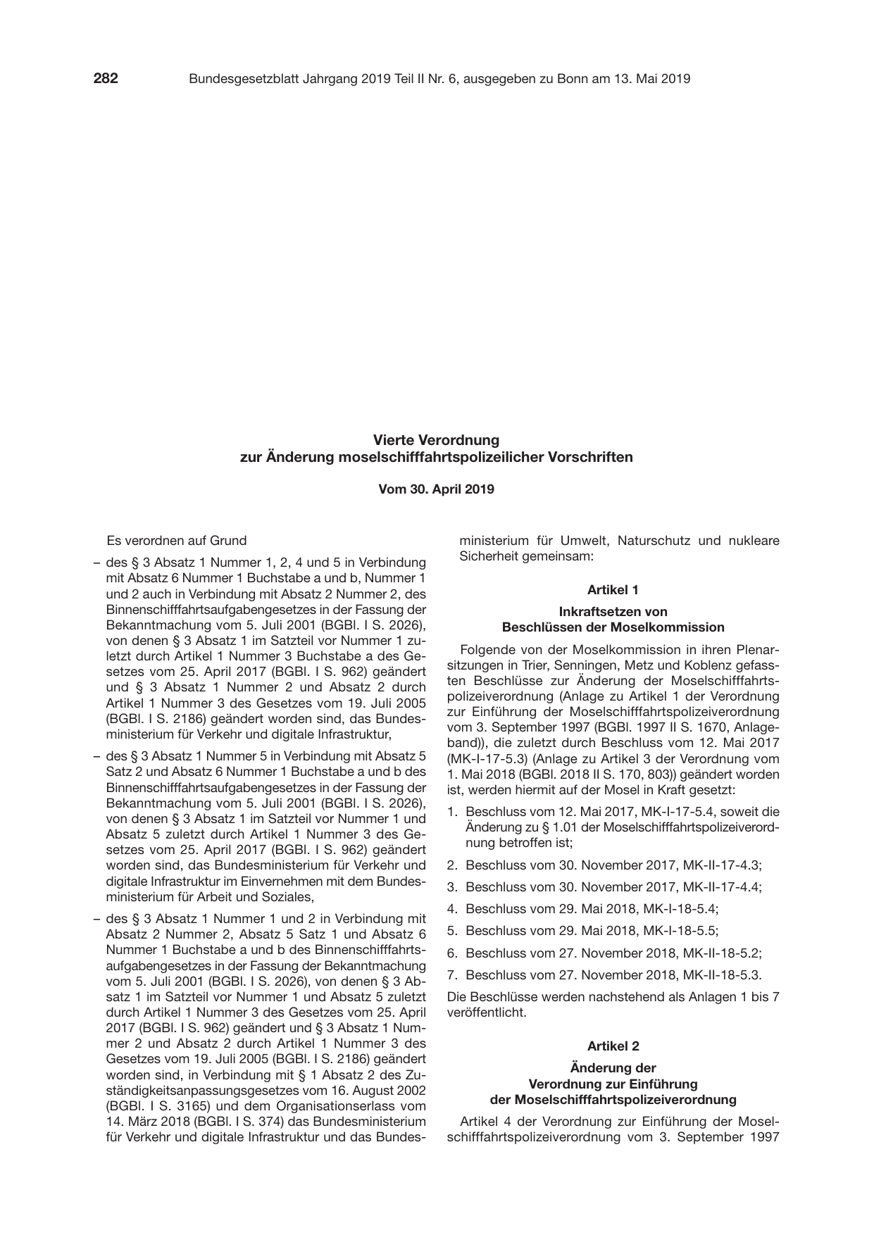 BGBl. 2019, Seite 282 — Originalseite als Abbildung