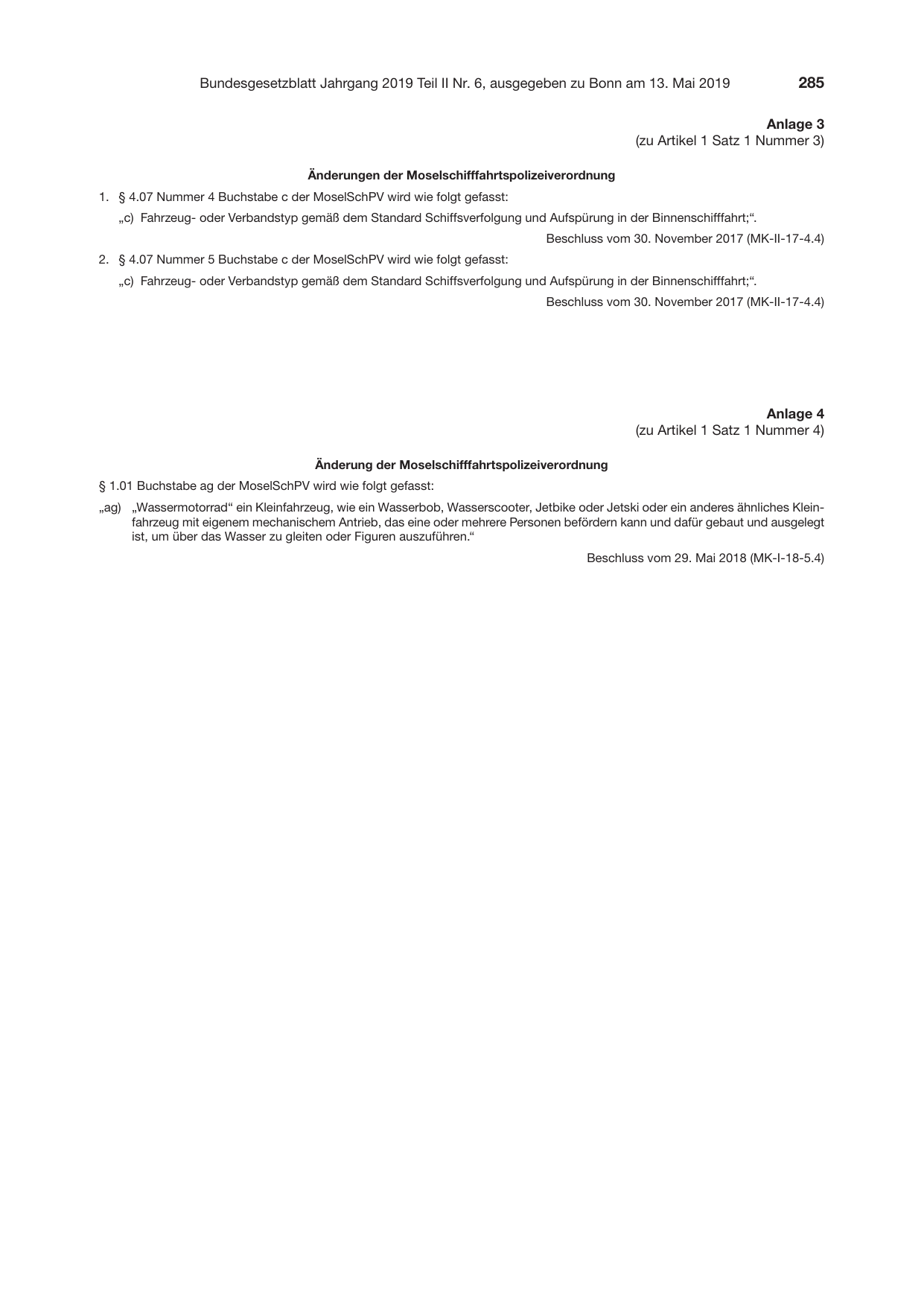 BGBl. 2019, Seite 285 — Originalseite als Abbildung