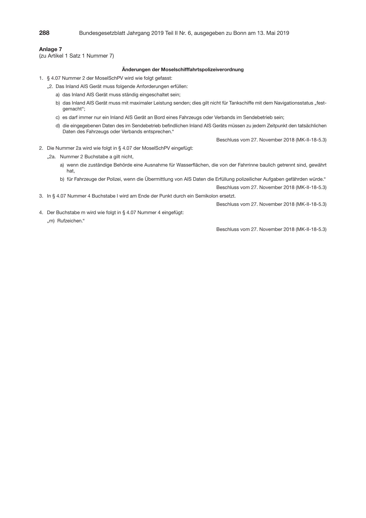 BGBl. 2019, Seite 288 — Originalseite als Abbildung