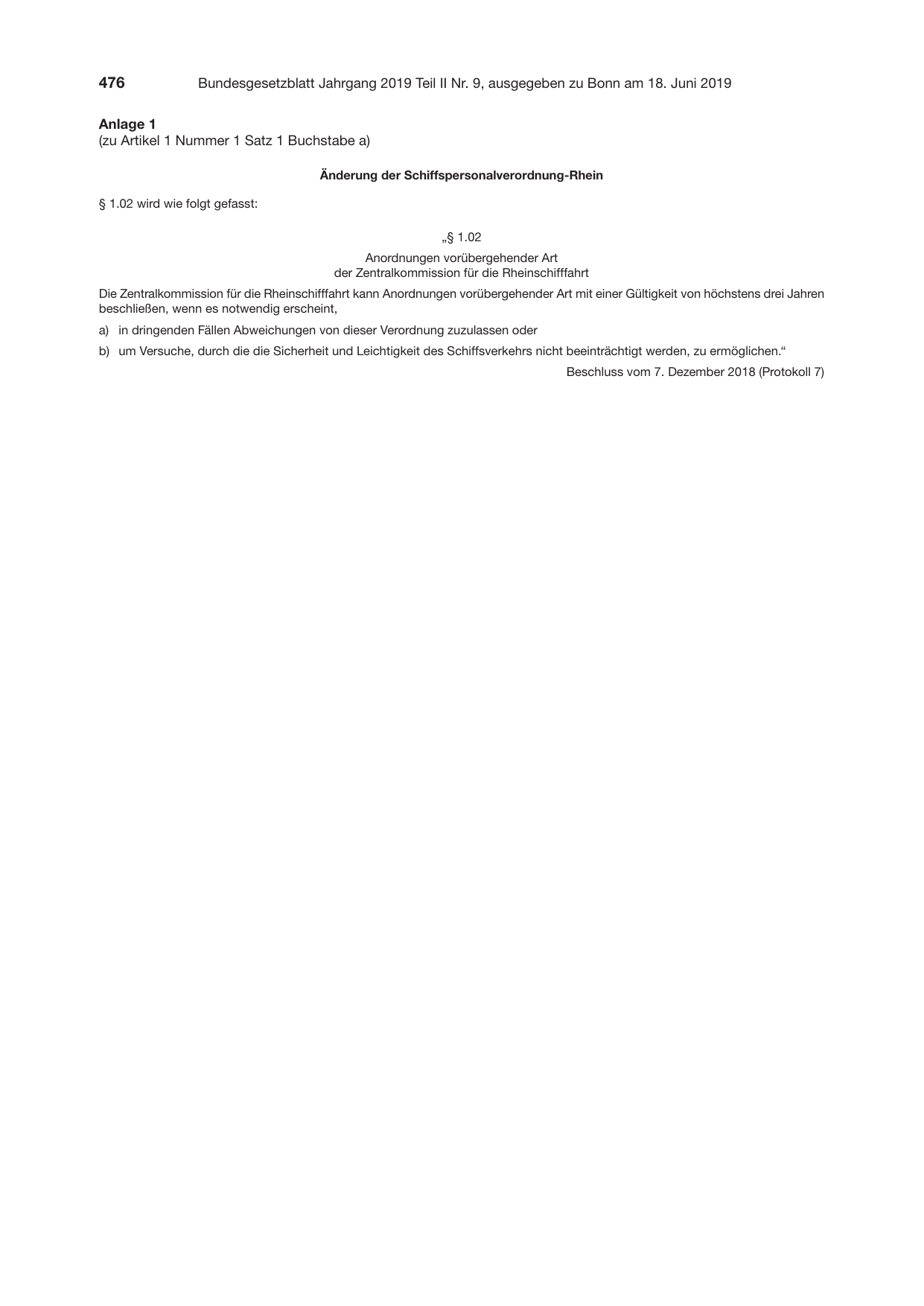 BGBl. 2019, Seite 476 — Originalseite als Abbildung