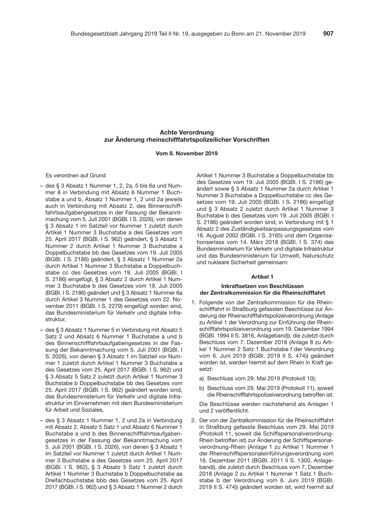 BGBl. 2019, Seite 907 — Originalseite als Abbildung