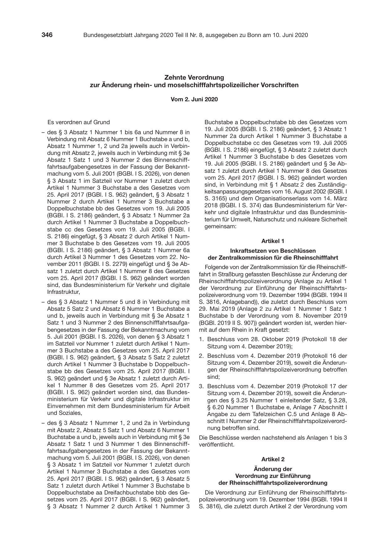 BGBl. 2020, Seite 346 — Originalseite als Abbildung
