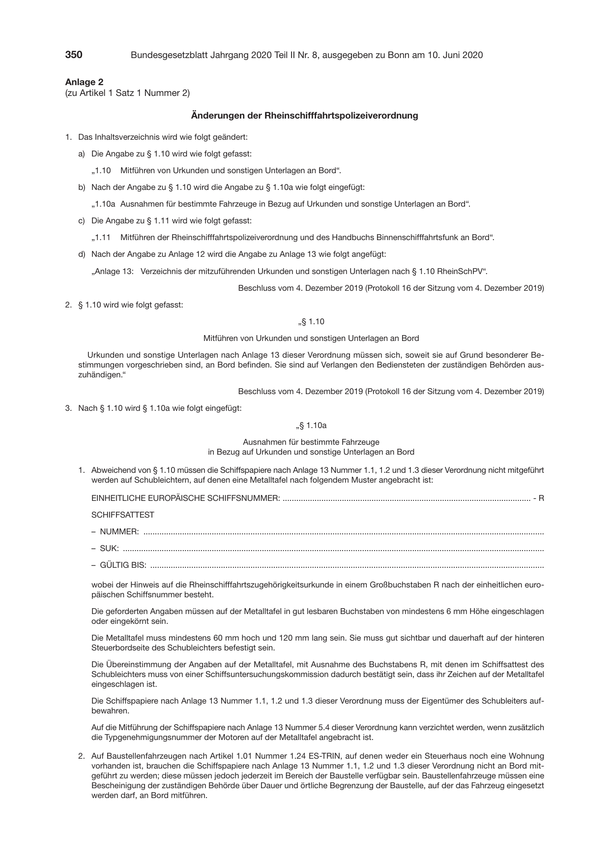 BGBl. 2020, Seite 350 — Originalseite als Abbildung