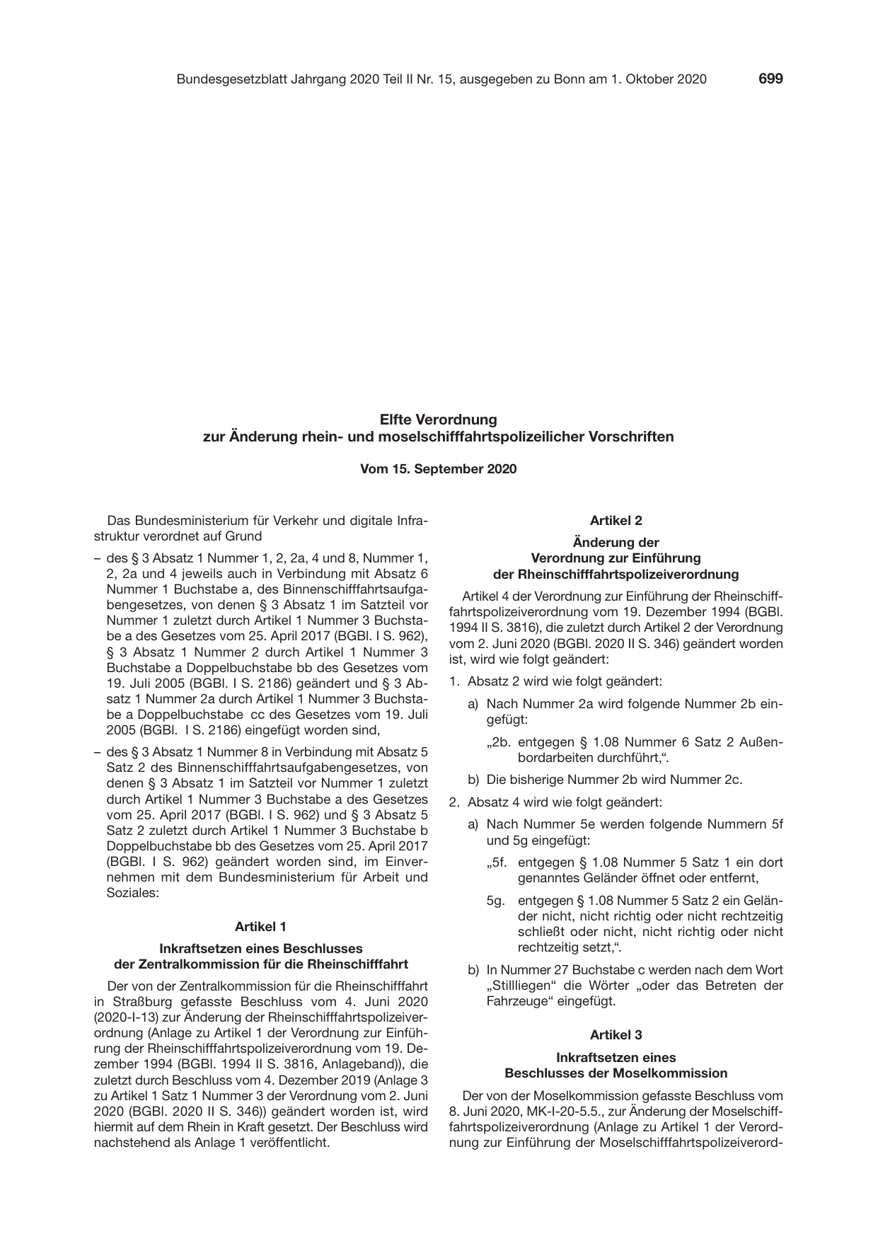 BGBl. 2020, Seite 699 — Originalseite als Abbildung