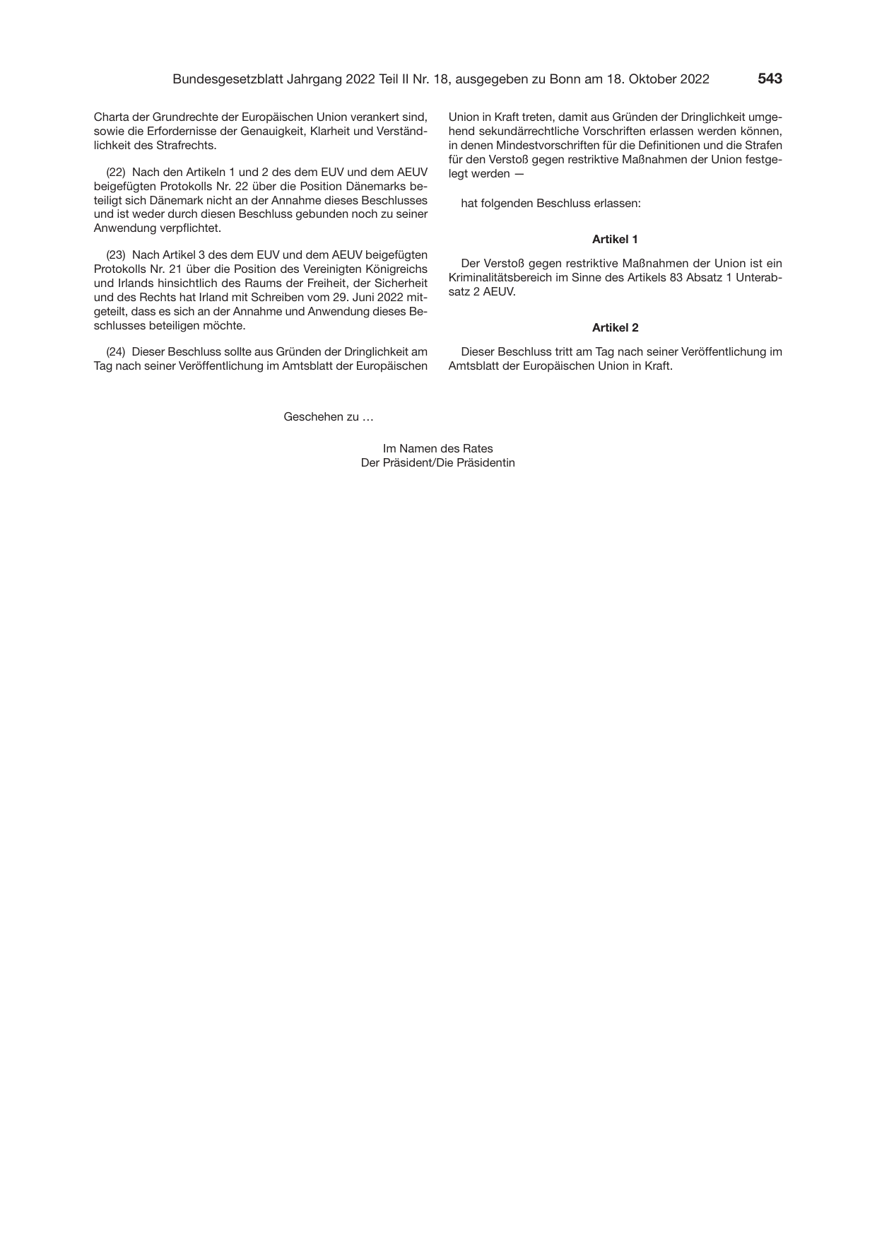 BGBl. 2022, Seite 543 — Originalseite als Abbildung