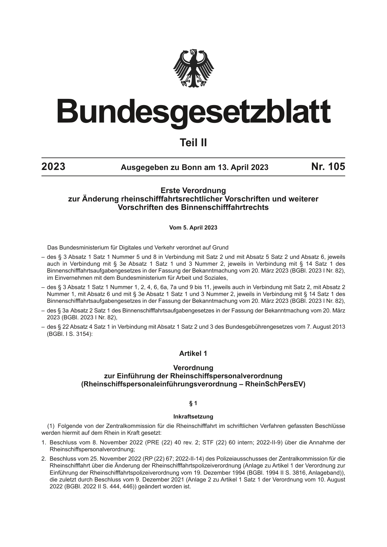 BGBl. 2023, Seite 1 — Originalseite als Abbildung