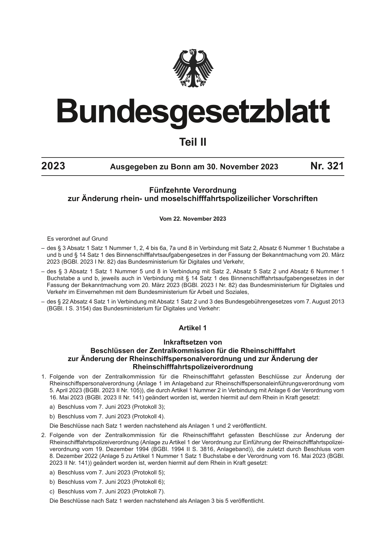 BGBl. 2023, Seite 1 — Originalseite als Abbildung