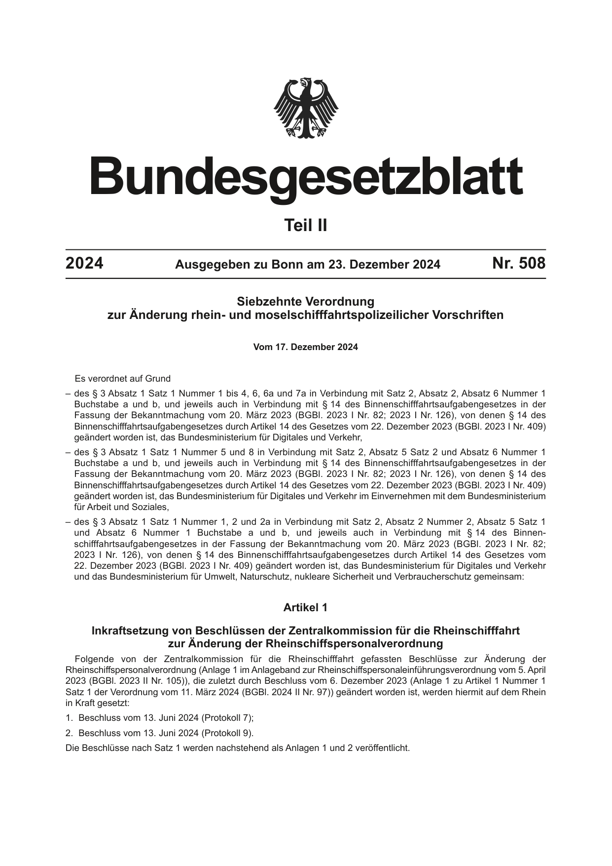 BGBl. 2024, Seite 1 — Originalseite als Abbildung