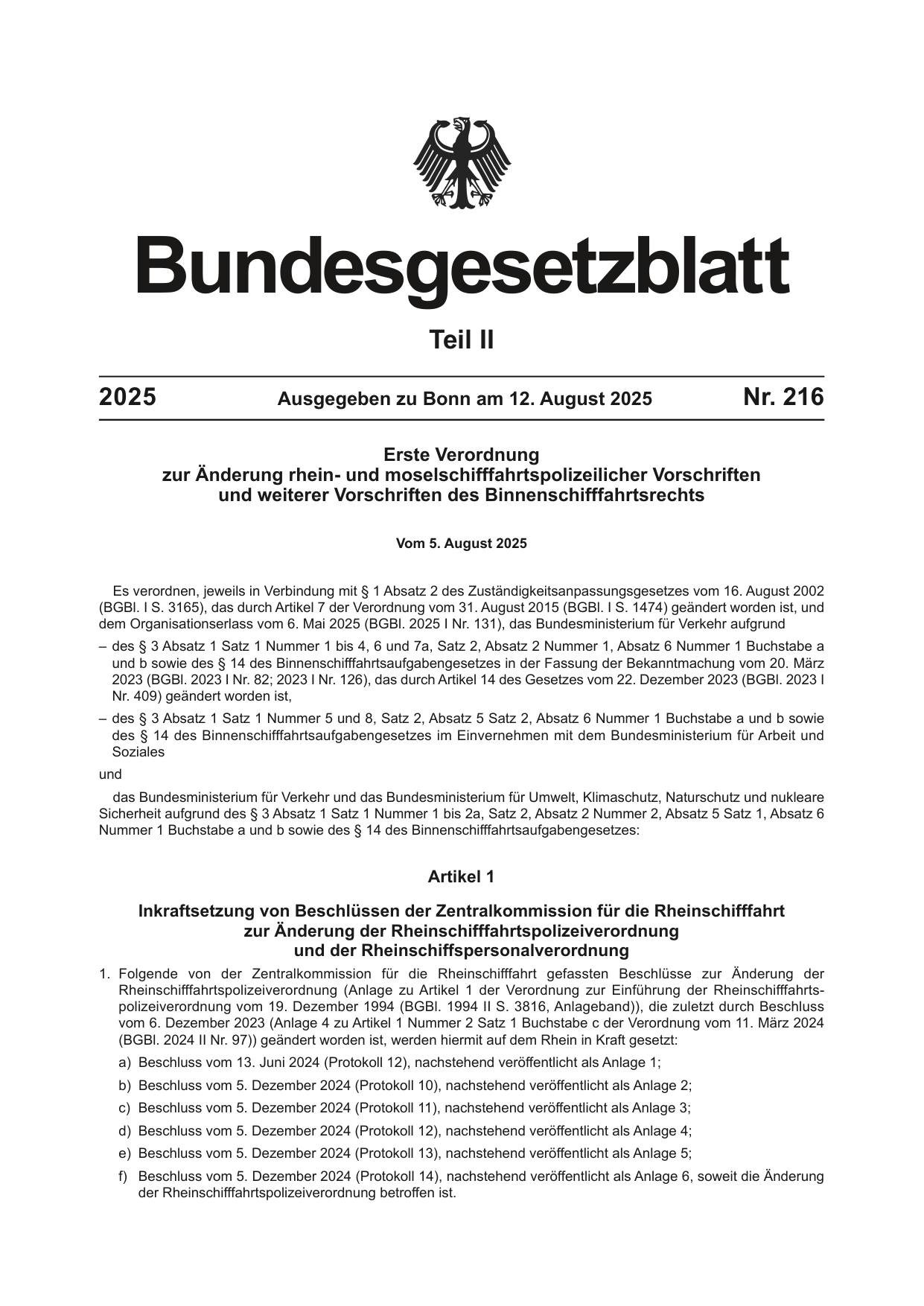 BGBl. 2025, Seite 1 — Originalseite als Abbildung